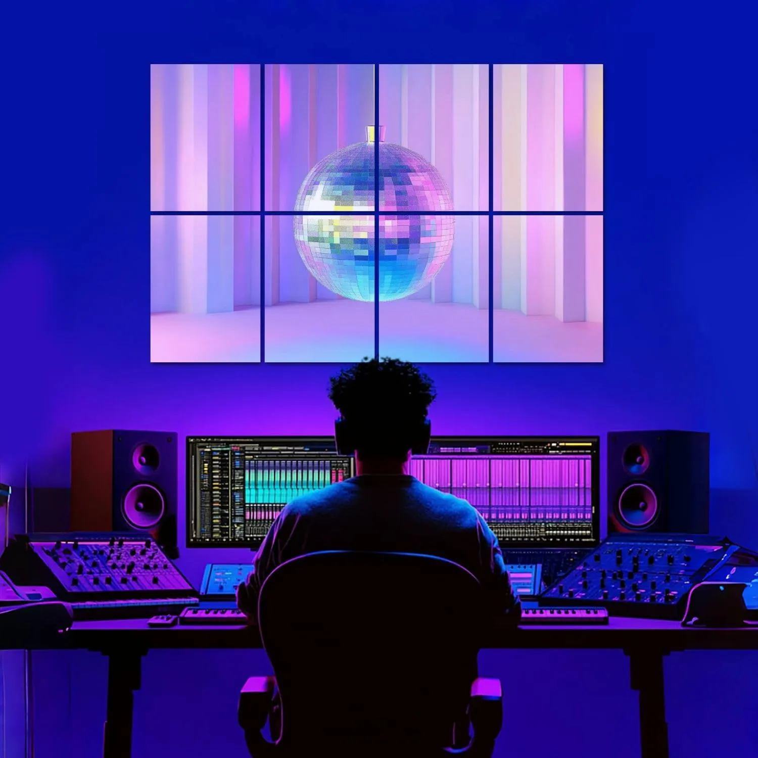 8 Pack Art Acoustic Panels Disco Neon Lighting Sound Absorbing Panel 32"x48" Soundproof Wall Panels Acoustic Wall Art for Studios, Office, Theaters
