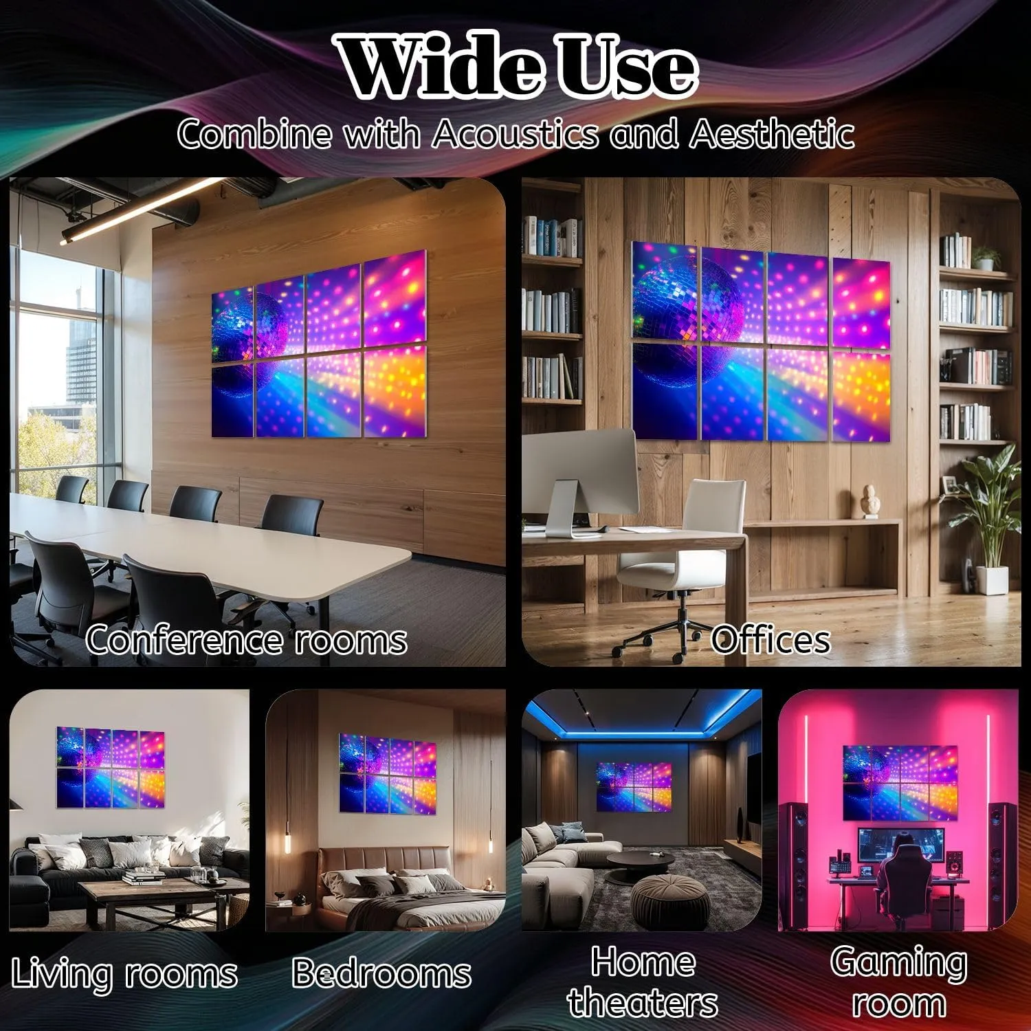 8 Pack Art Acoustic Panels Disco Sound Absorbing Panel 32"x48" Soundproof Wall Panels Acoustic Wall Art for Studios, Office, Theaters
