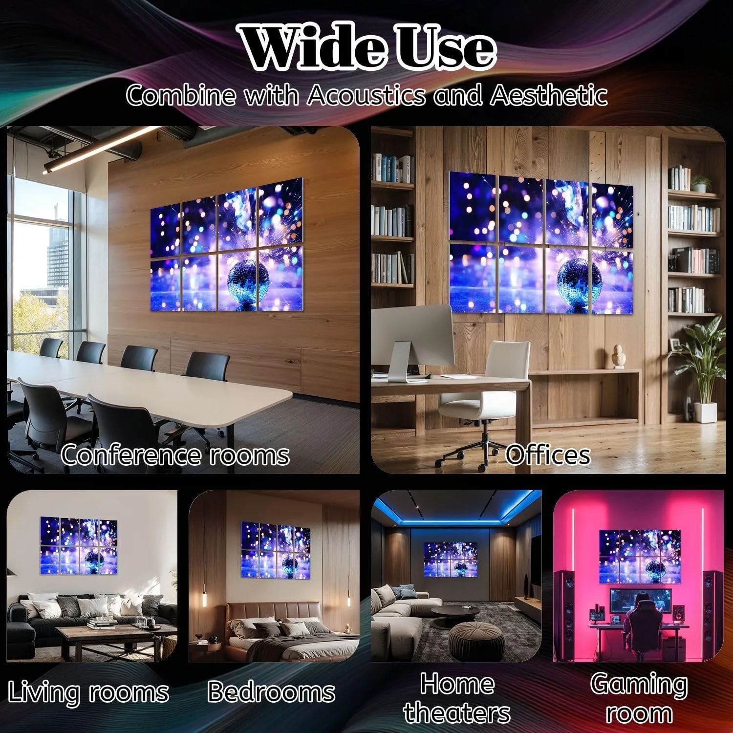 8 Pack Art Acoustic Panels Party decoration disco balls fire sparkler Sound Absorbing Panel 32"x48" Soundproof Wall Panels Acoustic Wall Art for Studios, Office, Theaters