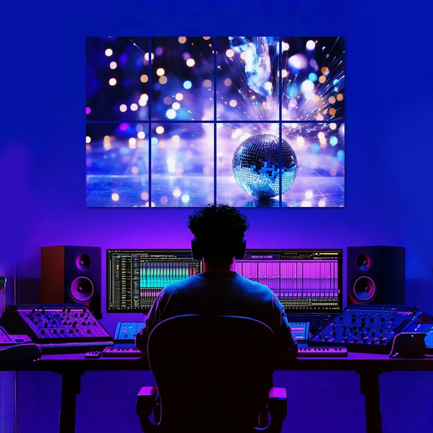 8 Pack Art Acoustic Panels Party decoration disco balls fire sparkler Sound Absorbing Panel 32"x48" Soundproof Wall Panels Acoustic Wall Art for Studios, Office, Theaters