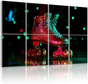 8 Pack Art Acoustic Panels Roller skates disco light dance floor Sound Absorbing Panel 32"x48" Soundproof Wall Panels Acoustic Wall Art for Studios, Office, Theaters