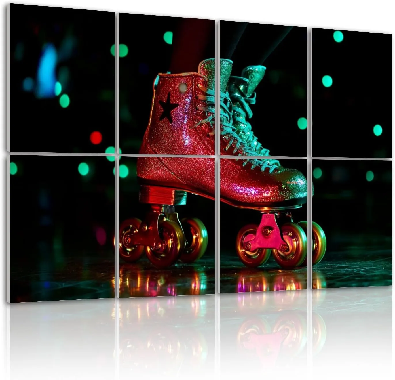 8 Pack Art Acoustic Panels Roller skates disco light dance floor Sound Absorbing Panel 32"x48" Soundproof Wall Panels Acoustic Wall Art for Studios, Office, Theaters