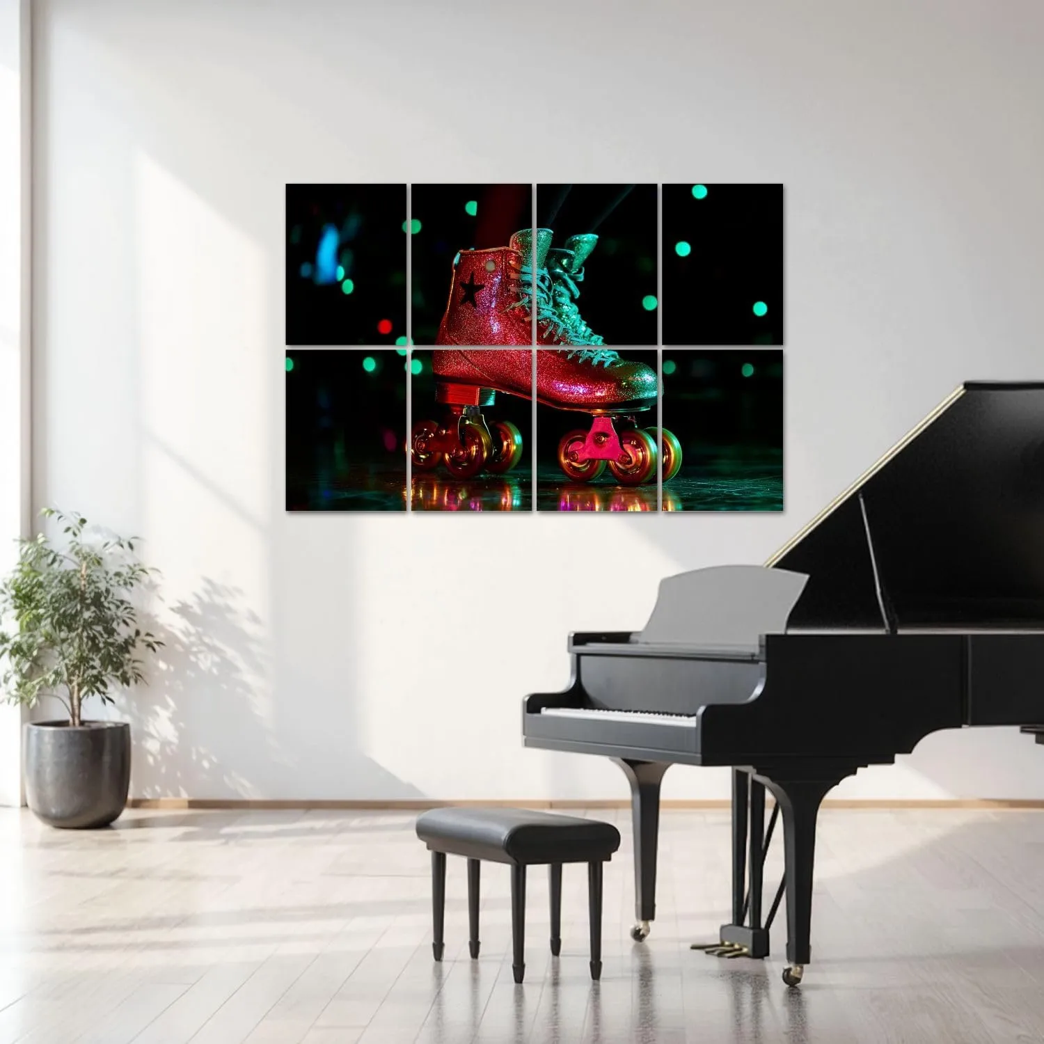 8 Pack Art Acoustic Panels Roller skates disco light dance floor Sound Absorbing Panel 32"x48" Soundproof Wall Panels Acoustic Wall Art for Studios, Office, Theaters