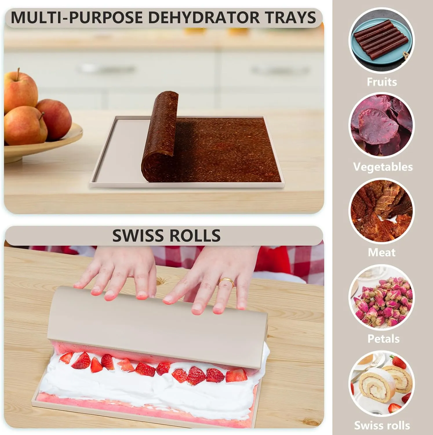 8 Pack Grey Silicone Dehydrator Trays for Liquids and 8 Pcs White Mesh Dehydrator Sheets, Nonstick Fruit Leather Trays, Multi-purpose Reusable Mats/Liners for Jerky Fruit Meat Herbs Vegetables Cracker