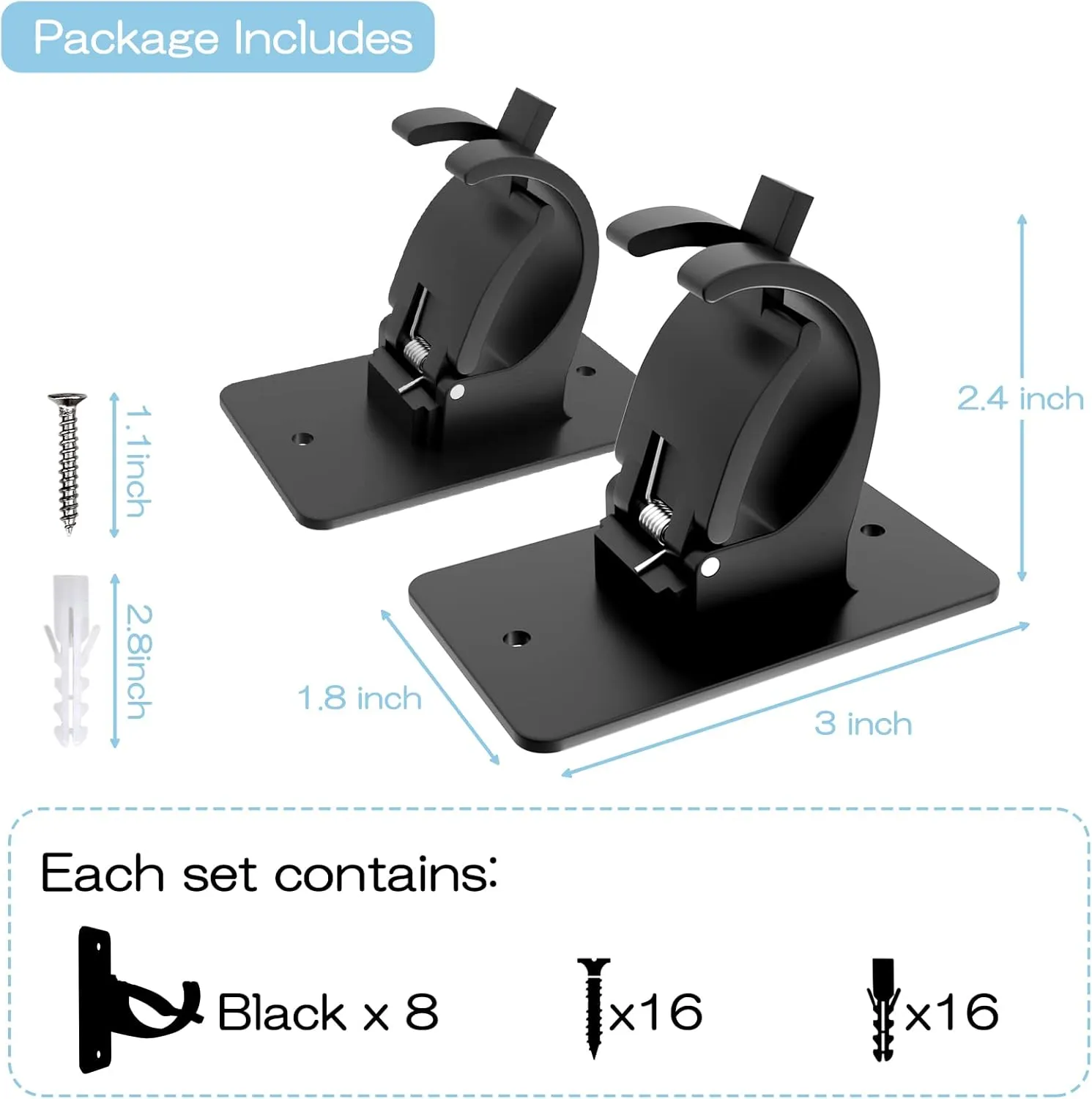 8 Pieces Self Adhesive Curtain Rod Bracket, Universal Plastic Curtain Rod Holders, No Drill Curtain Rod Brackets Curtain Rod Hooks for Bathroom, Bedroom, Livingroom, Kitchen (Black)