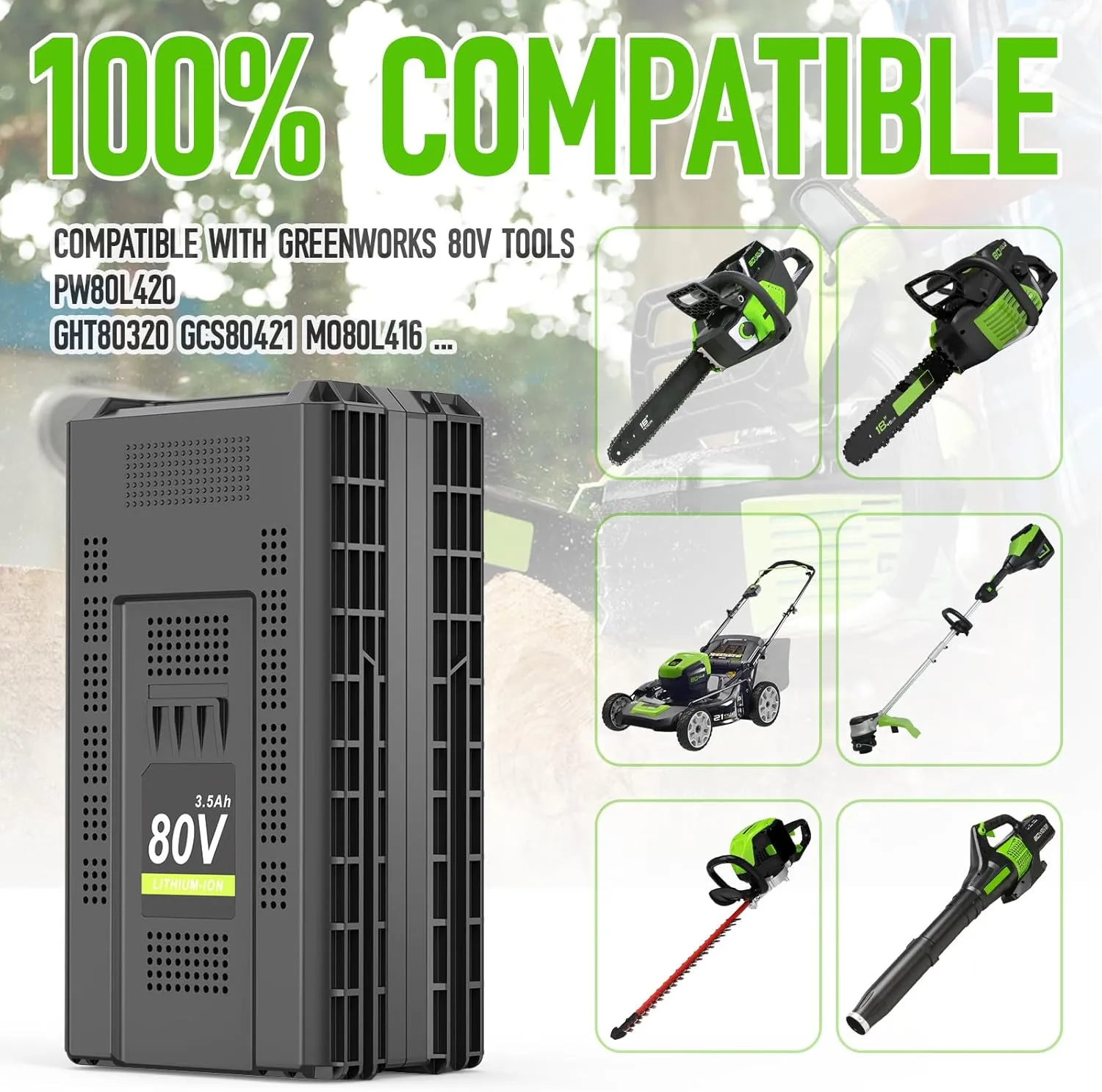 80V 3.5Ah Lithium Battery Replace for Greenworks 80V Battery GBA80400 GBA80250 GBA80200, 3500mAh High Capacity, Fit for Greenworks 80 Volt Power Tools PW80L420 TL80L00 LMB407 PS80L00
