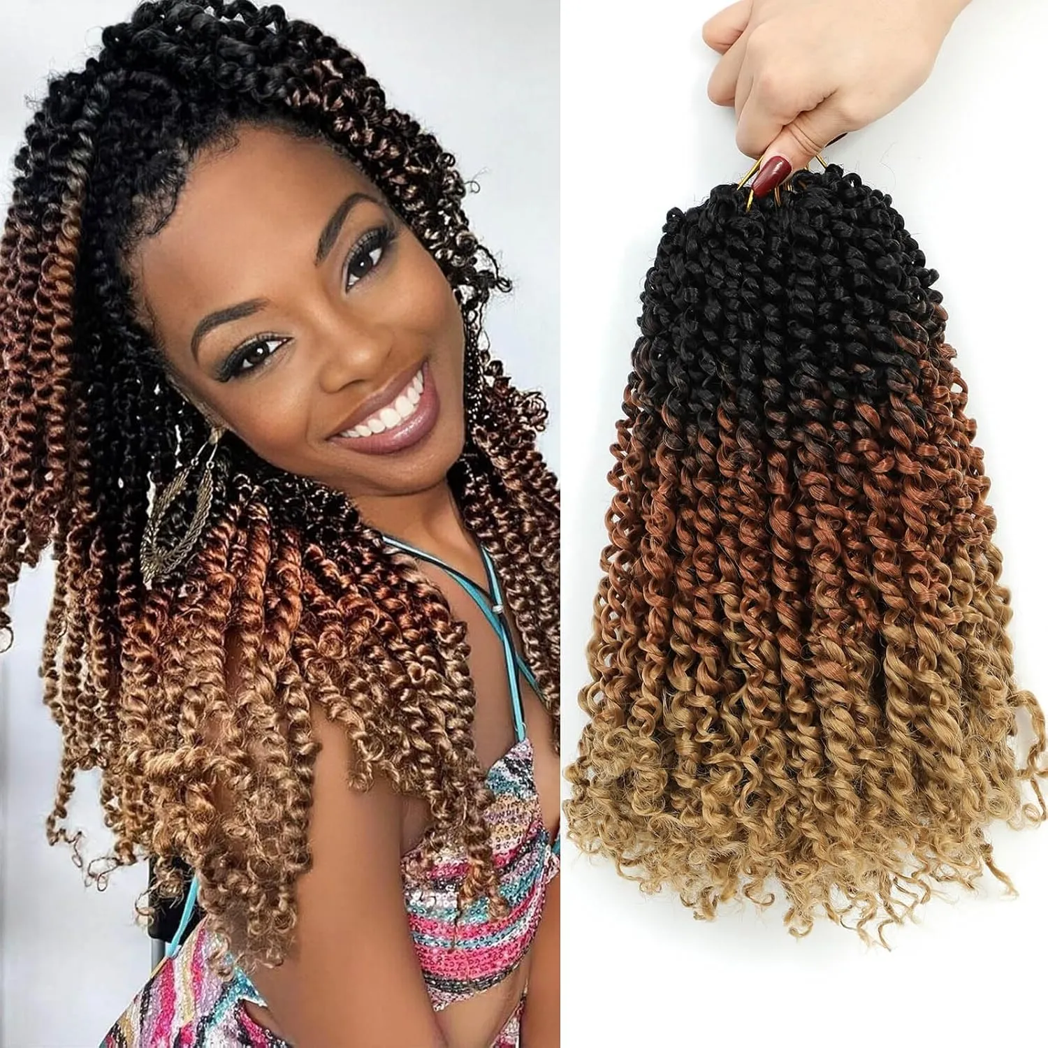 9 Packs Passion Twist Crochet Hair 10 Inch Pre-twisted Passion Twist Hair Pre Looped Crochet Passion Twist Hair Bohemian Passion Twist Crochet Braids Hair for Women Girls and Kids (10Inch,T1B/30/27)