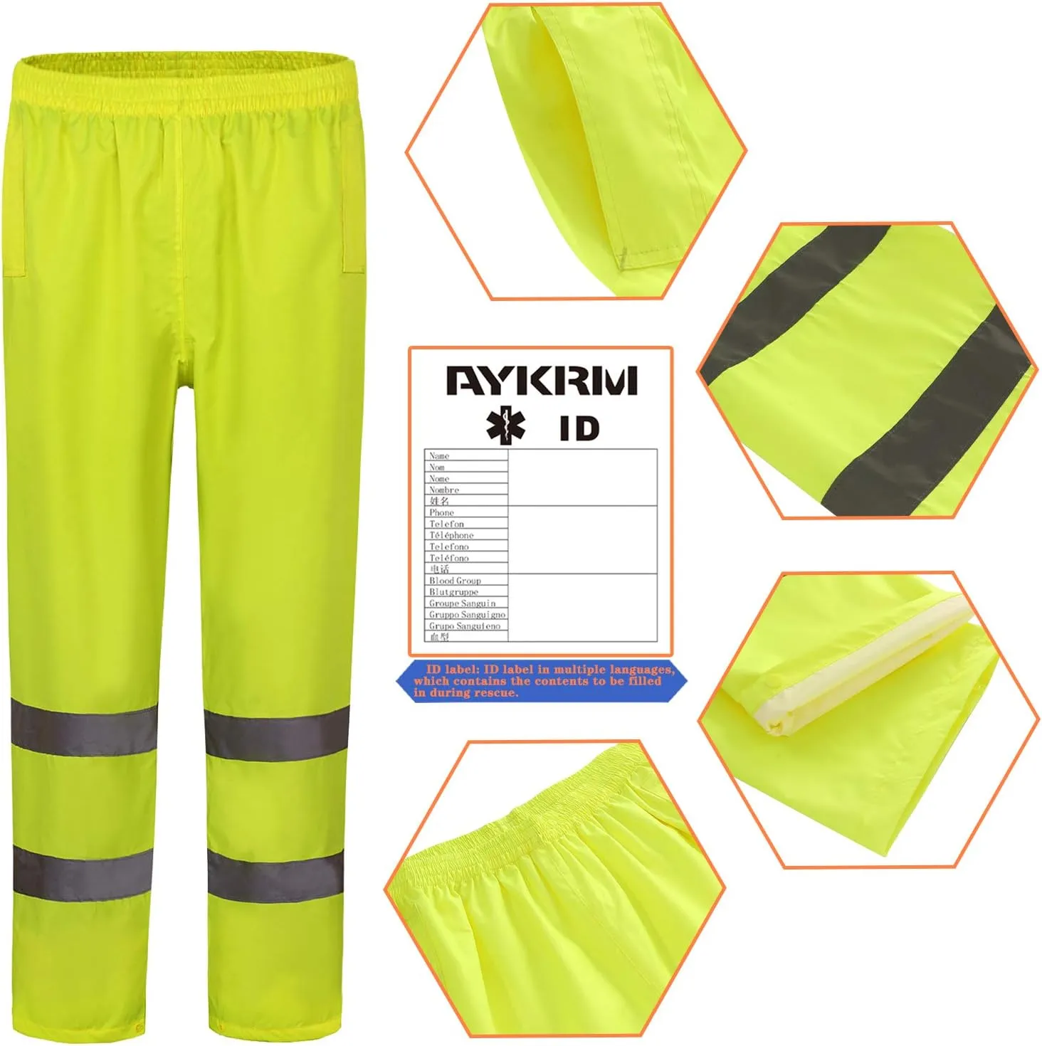 A-SAFETY High Vis Rain Pants for Men Women Waterproof Reflective Safety Rain Trousers Rain Gears for Fishing Sports Works