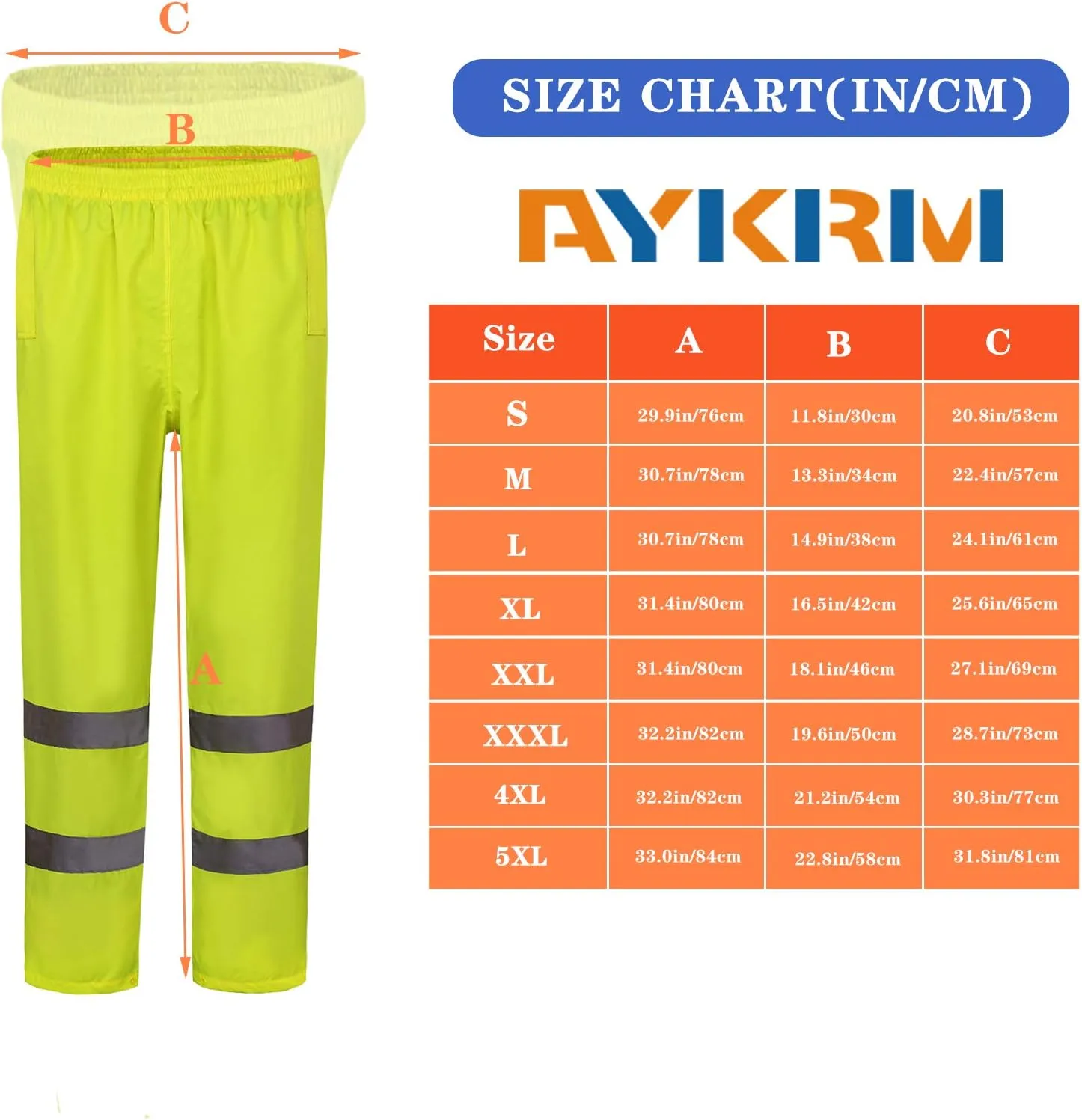A-SAFETY High Vis Rain Pants for Men Women Waterproof Reflective Safety Rain Trousers Rain Gears for Fishing Sports Works