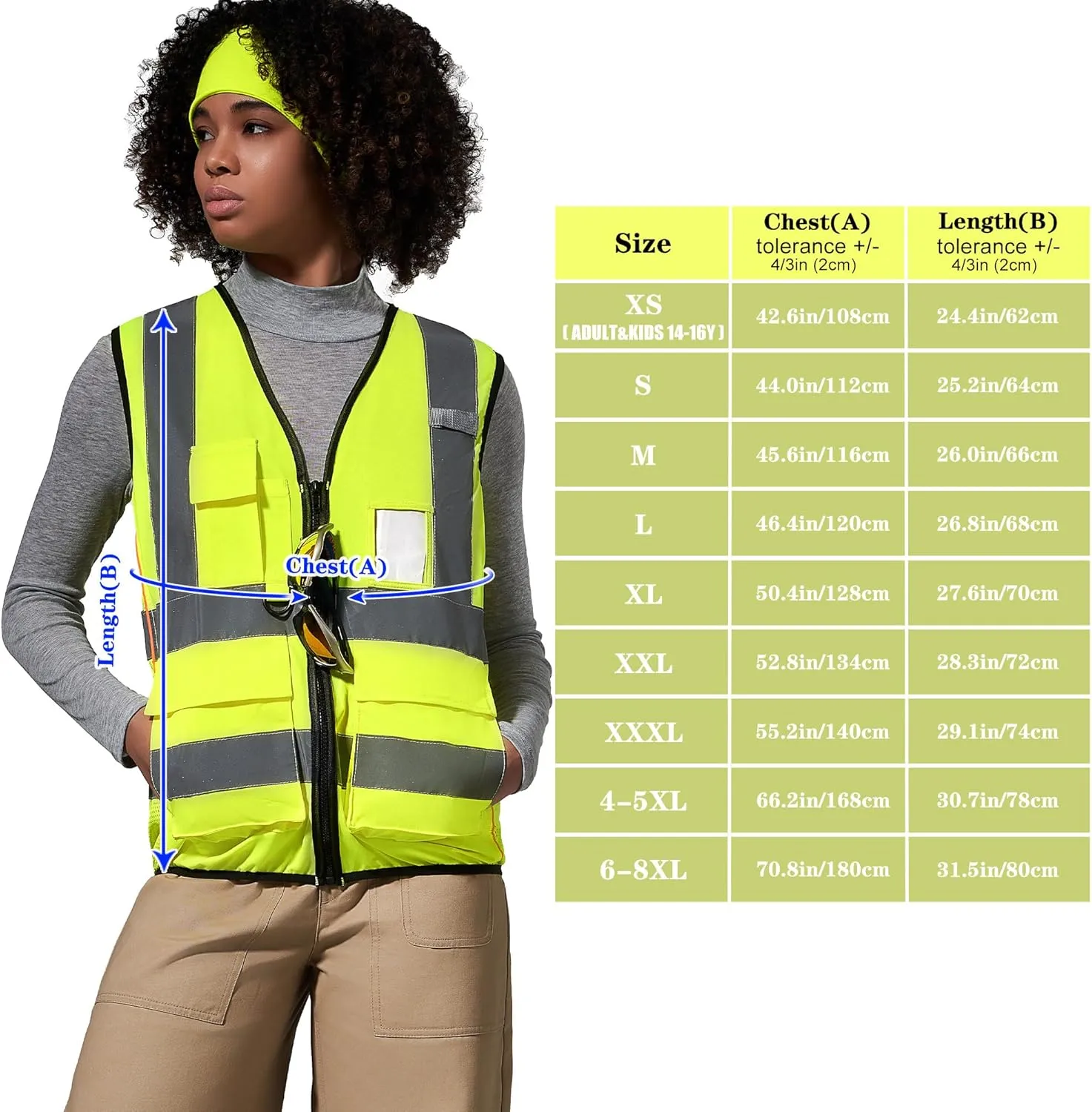 A-SAFETY High Vis Safety Vest for Women - Reflective Strips, Multi-Pockets, Zipper Closure