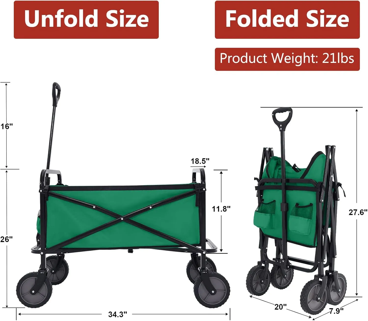 ABCCANOPY Folding Collapsible Utility Wagon Cart Outdoor Garden Shopping Camping Cart, Green
