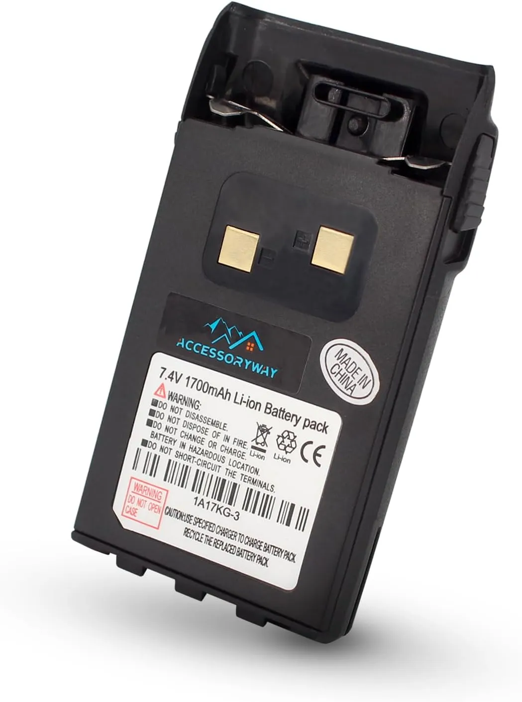 Accessoryway Replace 1A17KG-3 7.4V 1700mAh Li-Ion Replacement Battery Compatible for Wouxun KG-UVD1P KG-UV2D KG-UV3D KG-UV6D KG-UV6X KG-669 KG-689 Radio Batteries with Belt Clip