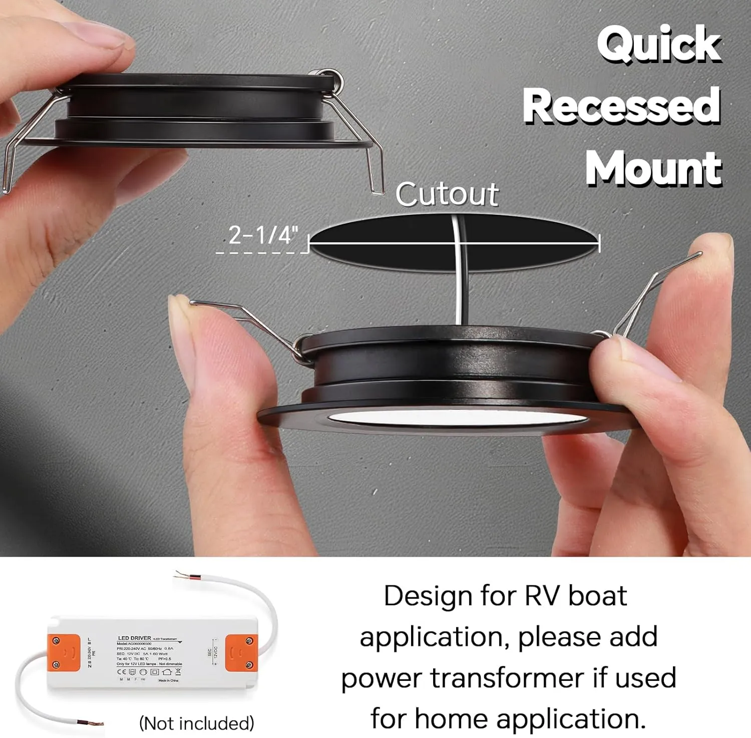 acegoo RV 2.75" Recessed LED Ceiling Light 12V Ultra-Thin Puck Light, Dimmable RV Lights Interior for Camper Van Truck Motorhome Boat Sailboat Roof Under Cabinet Lighting, 6 Pack (Black,Warm White)