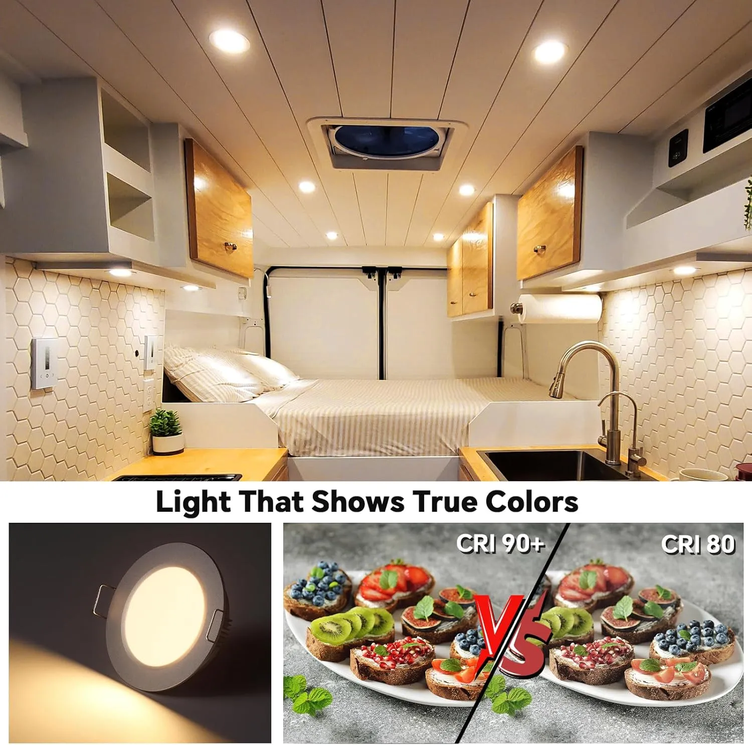 acegoo RV 2.75" Recessed LED Ceiling Light 12V Ultra-Thin Puck Light, Dimmable RV Lights Interior for Camper Van Truck Motorhome Boat Sailboat Roof Under Cabinet Lighting, 6 Pack (White,Warm White)