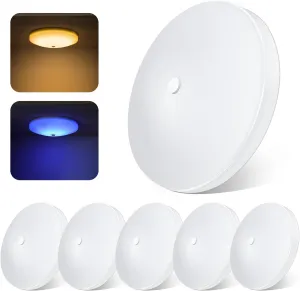 acegoo RV Ceiling Dome Light 4.5 Inch 12V Overhead LED Puck Light for Motorhome Boat Camper Trailer Truck Car, Surface Mount CRI90  6-Pack (3000K with Blue Nightlight)