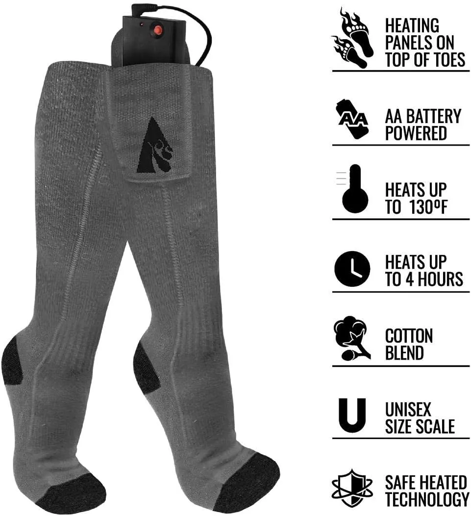 ActionHeat Classic AA Battery Heated Socks for Men and Women Lightweight Cotton Blend Heating Socks