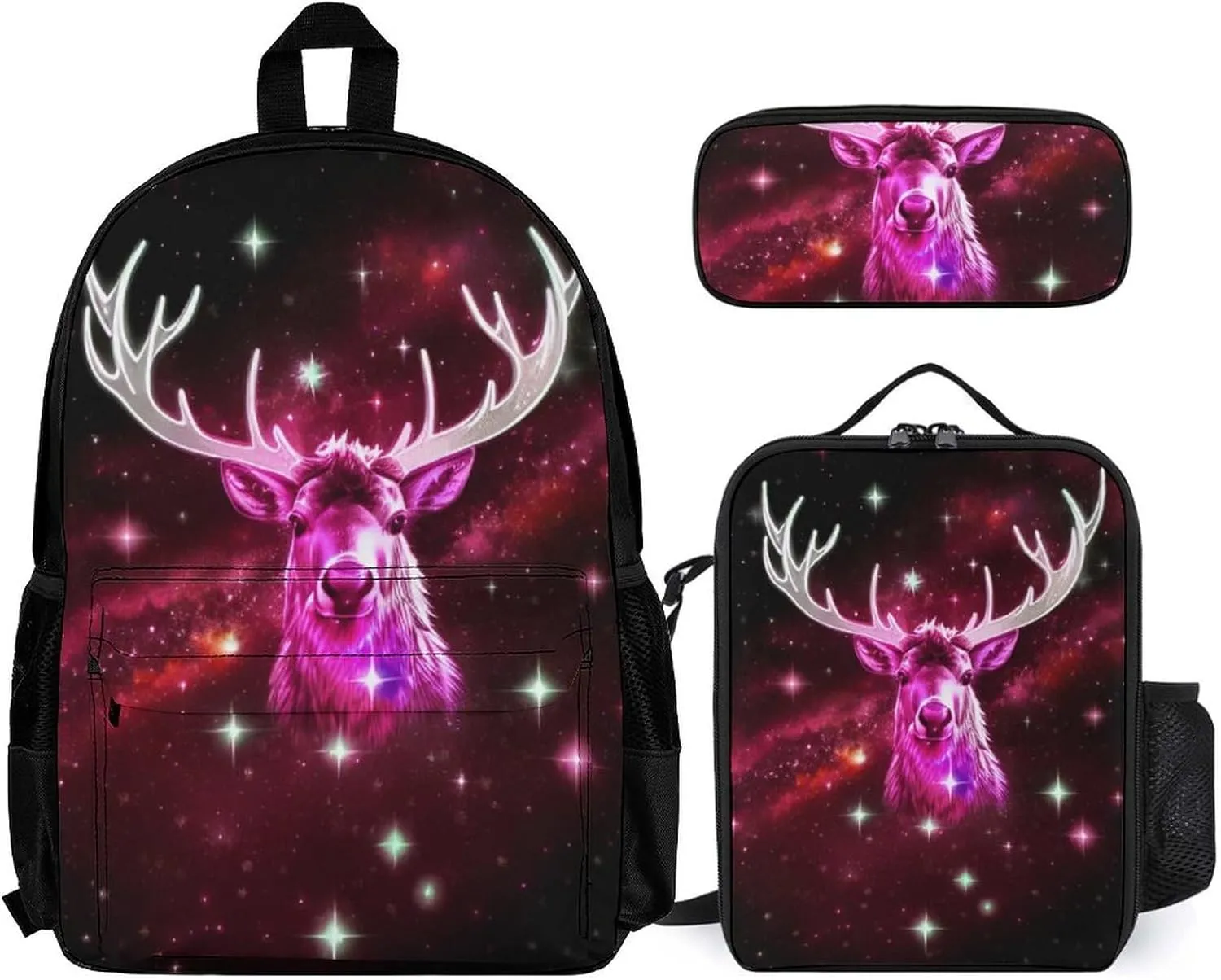 Adults Daypack - Galaxy Starry Sky Christmas Elk Moose Art Bookbag 3 Piece College Daypack Traveling & Camping Backpack, 3 Piece Climbing Shoulder Bag