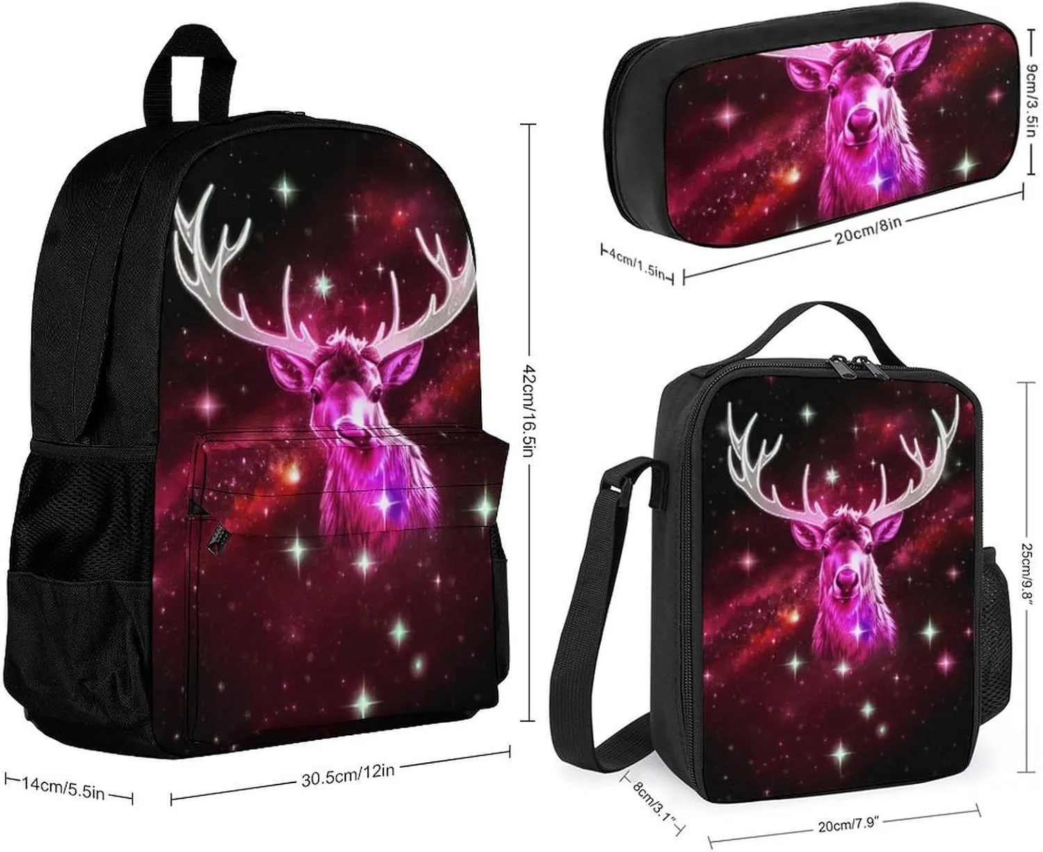 Adults Daypack - Galaxy Starry Sky Christmas Elk Moose Art Bookbag 3 Piece College Daypack Traveling & Camping Backpack, 3 Piece Climbing Shoulder Bag