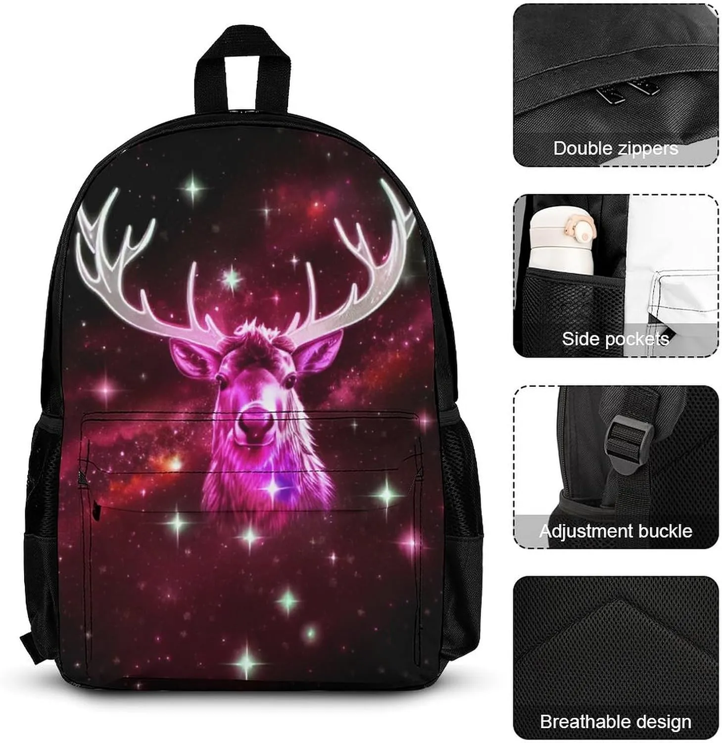 Adults Daypack - Galaxy Starry Sky Christmas Elk Moose Art Bookbag 3 Piece College Daypack Traveling & Camping Backpack, 3 Piece Climbing Shoulder Bag