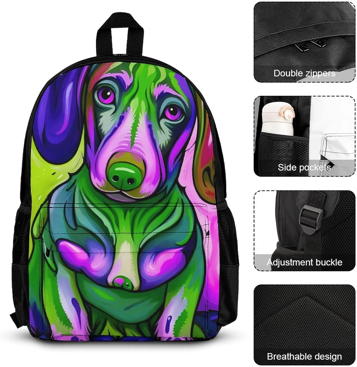 Adults Daypack - Sausage Dog Dachshund Art Shoulder Bag 3 Piece College Daypack Travel Hiking Backpack, 3 Piece Climbing Shoulder Bag