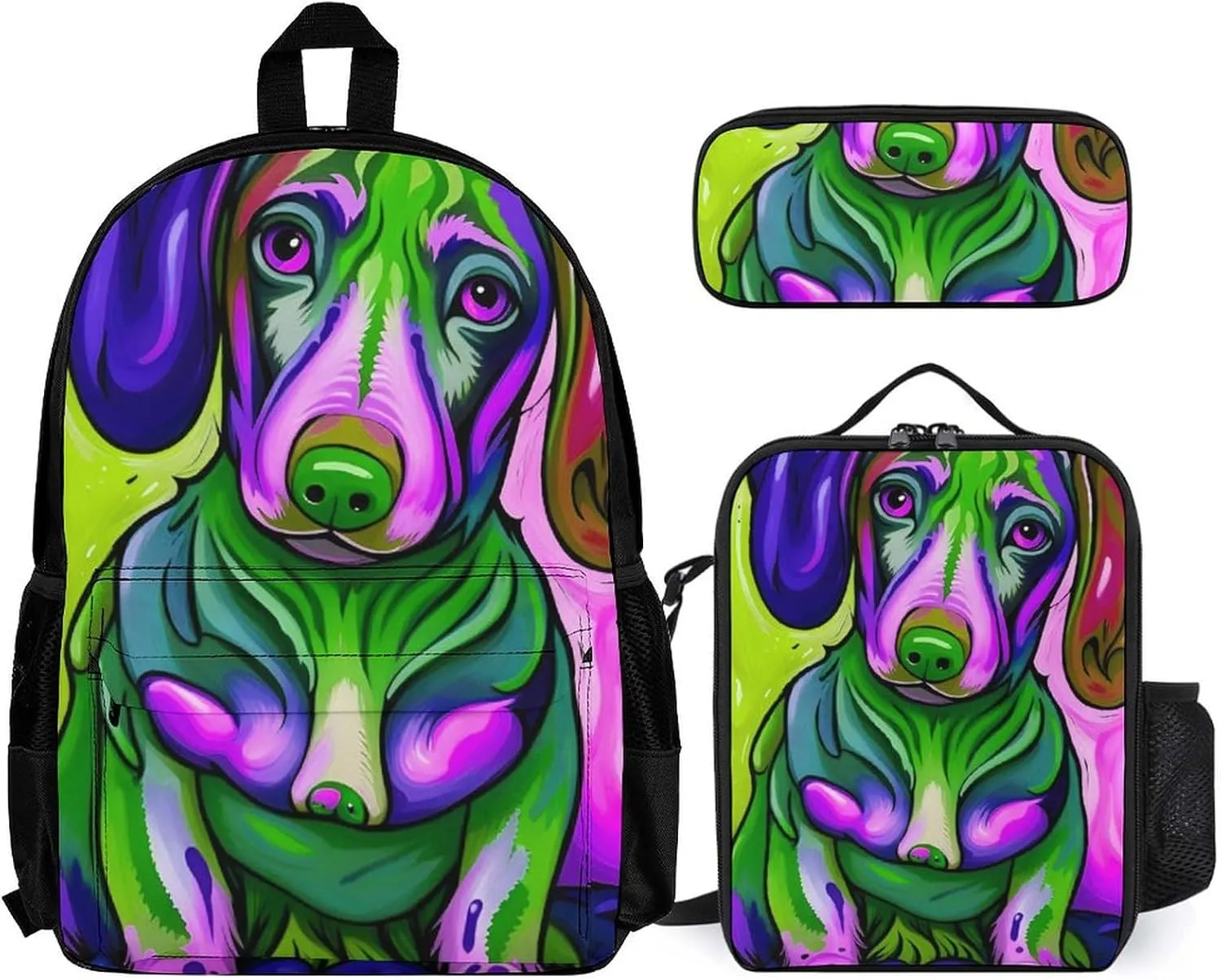 Adults Daypack - Sausage Dog Dachshund Art Shoulder Bag 3 Piece College Daypack Travel Hiking Backpack, 3 Piece Climbing Shoulder Bag