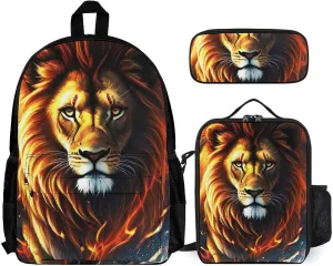 Adults Daypack Sets - Cool Lion In The Space Surreal Style Art Shoulder Bag 3 Piece College Travel Hiking Backpack, 3 Piece Daypack Climbing Shoulder Bag