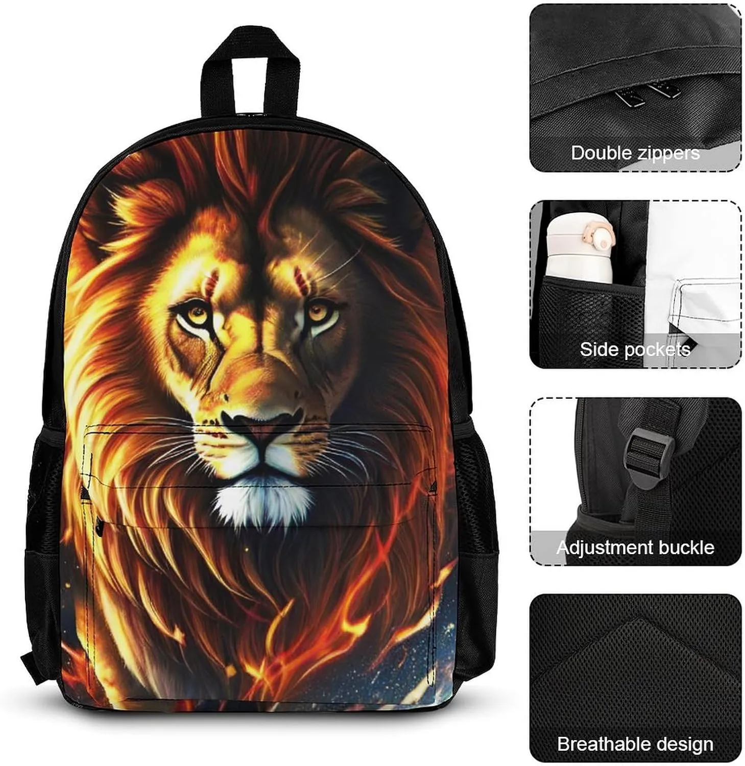 Adults Daypack Sets - Cool Lion In The Space Surreal Style Art Shoulder Bag 3 Piece College Travel Hiking Backpack, 3 Piece Daypack Climbing Shoulder Bag