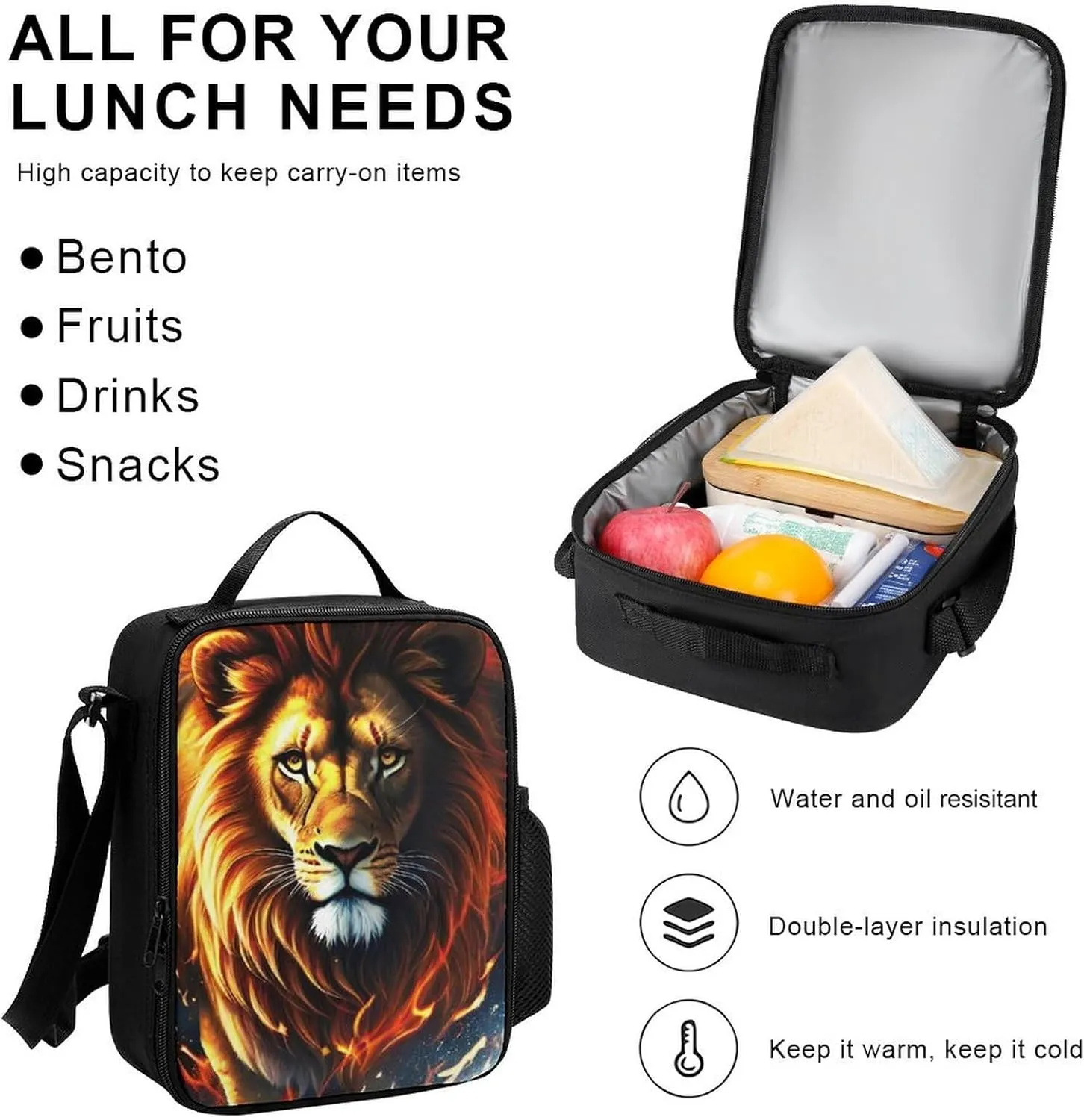Adults Daypack Sets - Cool Lion In The Space Surreal Style Art Shoulder Bag 3 Piece College Travel Hiking Backpack, 3 Piece Daypack Climbing Shoulder Bag