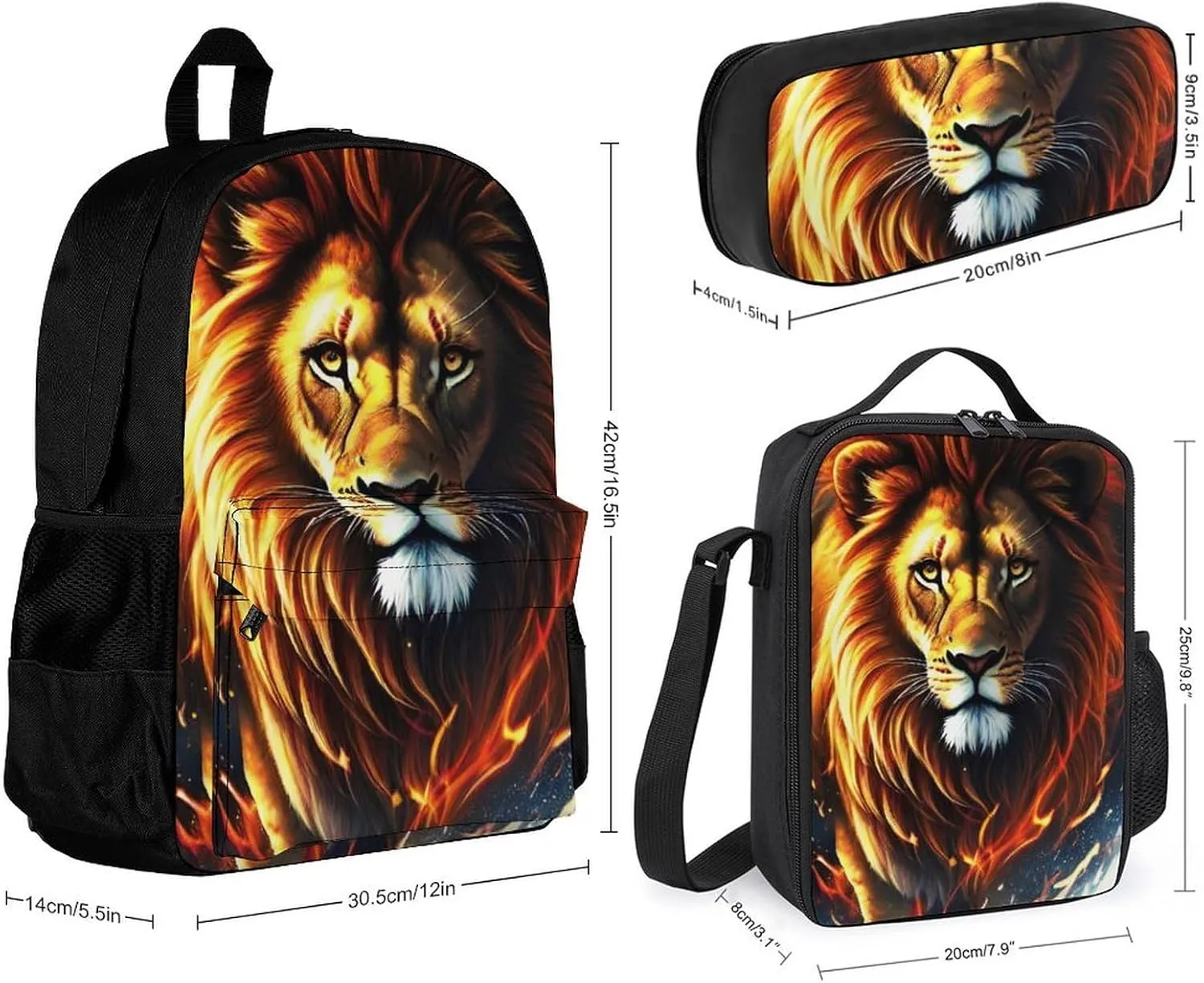 Adults Daypack Sets - Cool Lion In The Space Surreal Style Art Shoulder Bag 3 Piece College Travel Hiking Backpack, 3 Piece Daypack Climbing Shoulder Bag