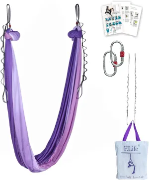 Aerial Yoga Hammock kit- Yoga Swing Multicolor 5 yards-Flying Yoga Include Daisy Chain,Carabiner and Pose Guide