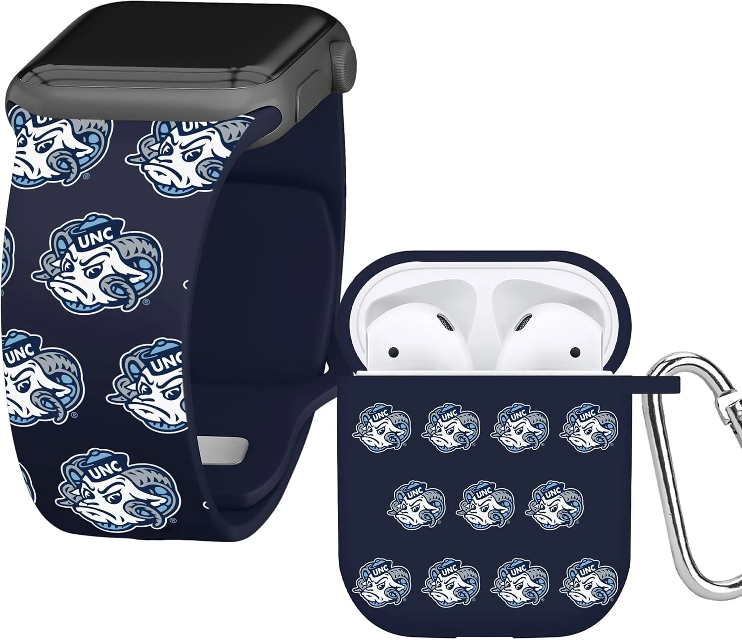Affinity Bands North Carolina Tar Heels HD Combo Package Compatible with Apple Watch and AirPods Gen 1 & 2 (Repeating)