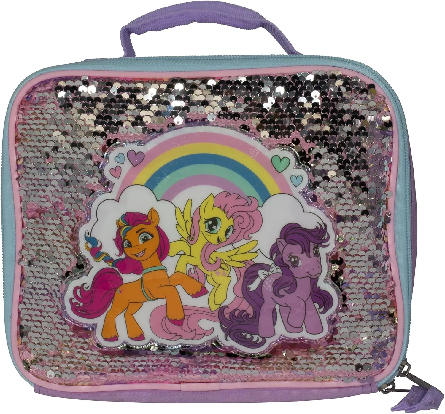 AI ACCESSORY INNOVATIONS My Little Pony 5 Piece Backpack Set, MLP Bookbag, Rainbow Flip Sequins 16” School Bag, Purple & Pink