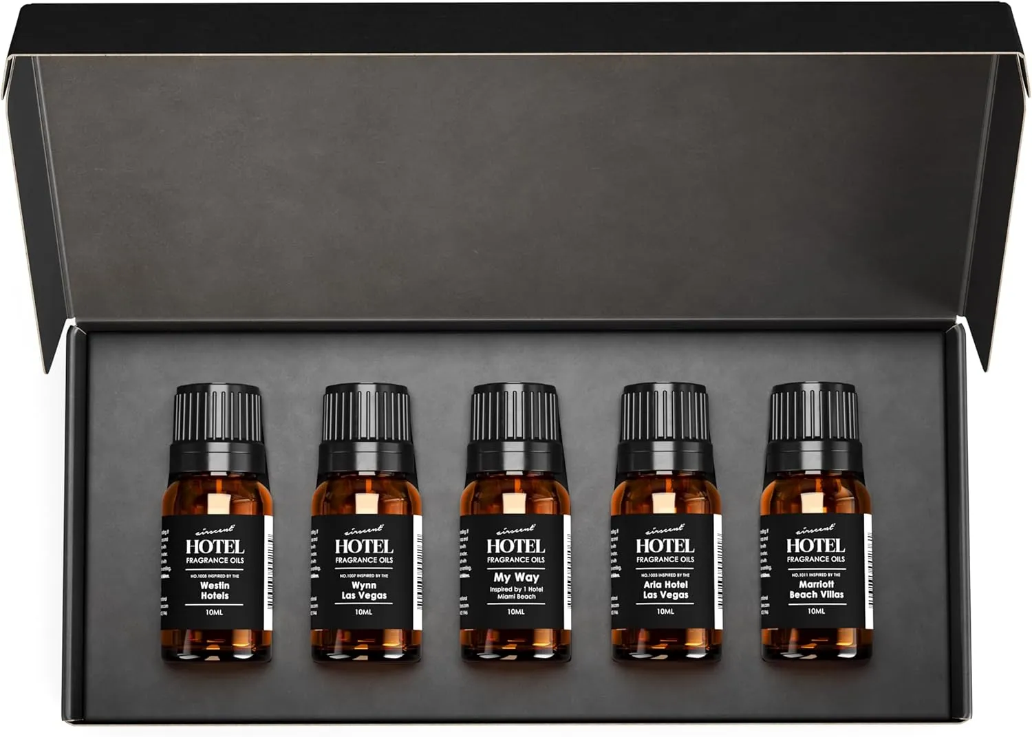 AirScent Hotel Diffuser Oil Gift Set - Inspired by The Most Popular 5-Star Hotel Scents - 10 mL, 0.34 fl oz Fragrance Oil Set - My Way, Westin, Wynn Las Vegas, Aria, Marriott Beach Villas