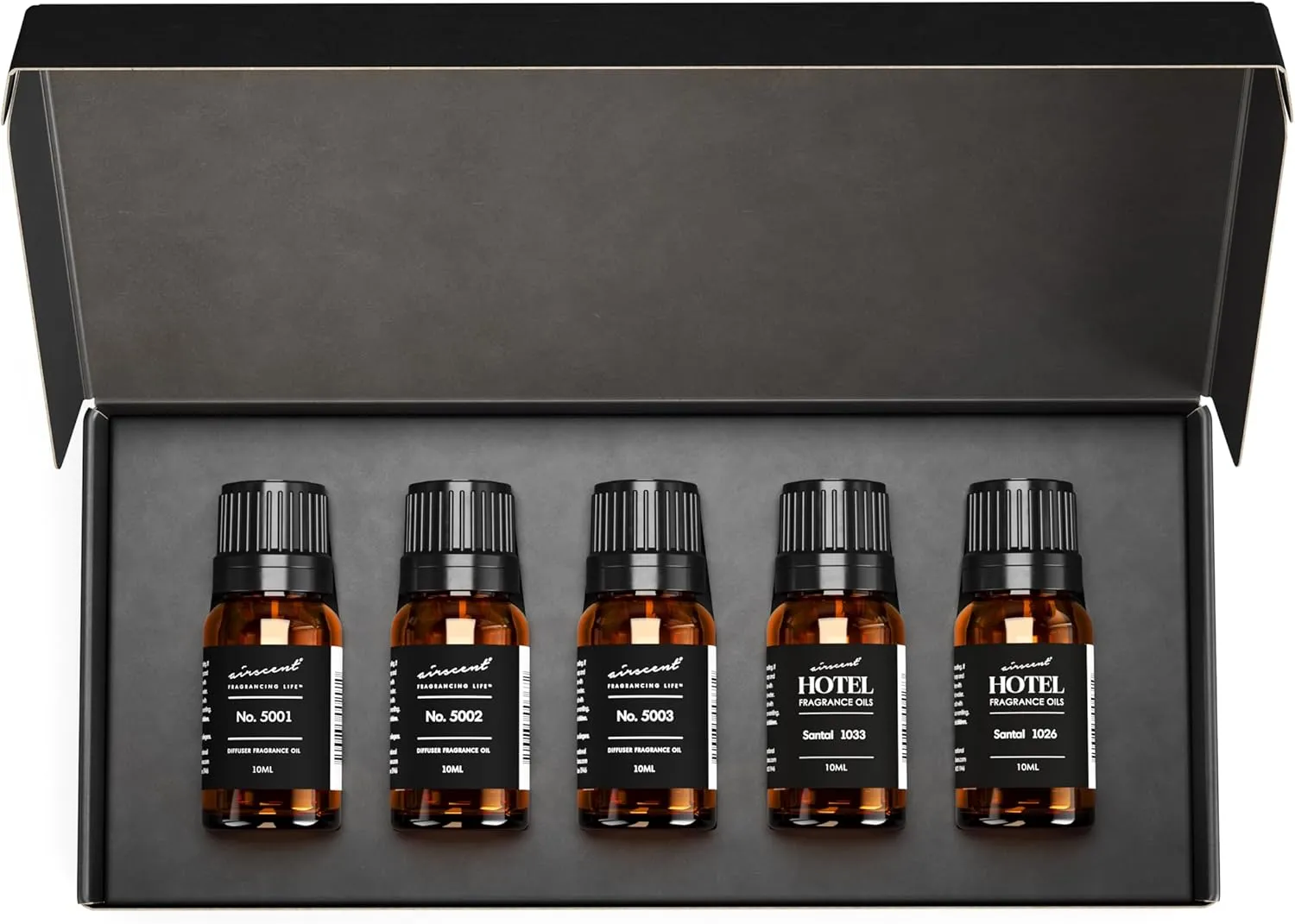 AirScent Perfume Dupe Fragrance Oil Gift Set - Pure Bliss Fragrances - 10 mL, 0.34 fl oz Diffuser Oil Set Inspired by Baccarat Rouge, Creed-Aventus, Coco-Chanel, Santal 1033 and Santal 1026