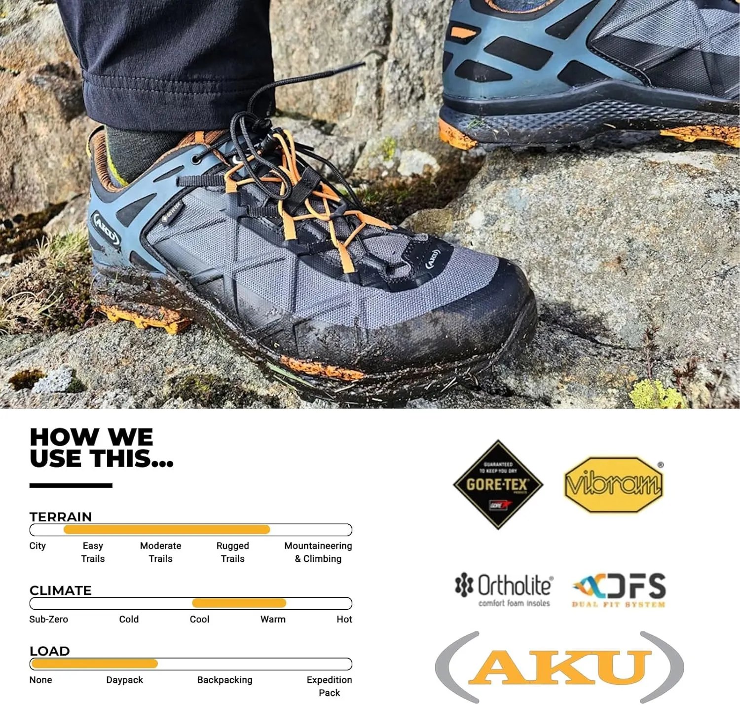 AKU Men's Rocket DFS GTX Hiking Lightweight Waterproof Breathable Laced Low Shoes for Easy, Moderate & Rugged Trails
