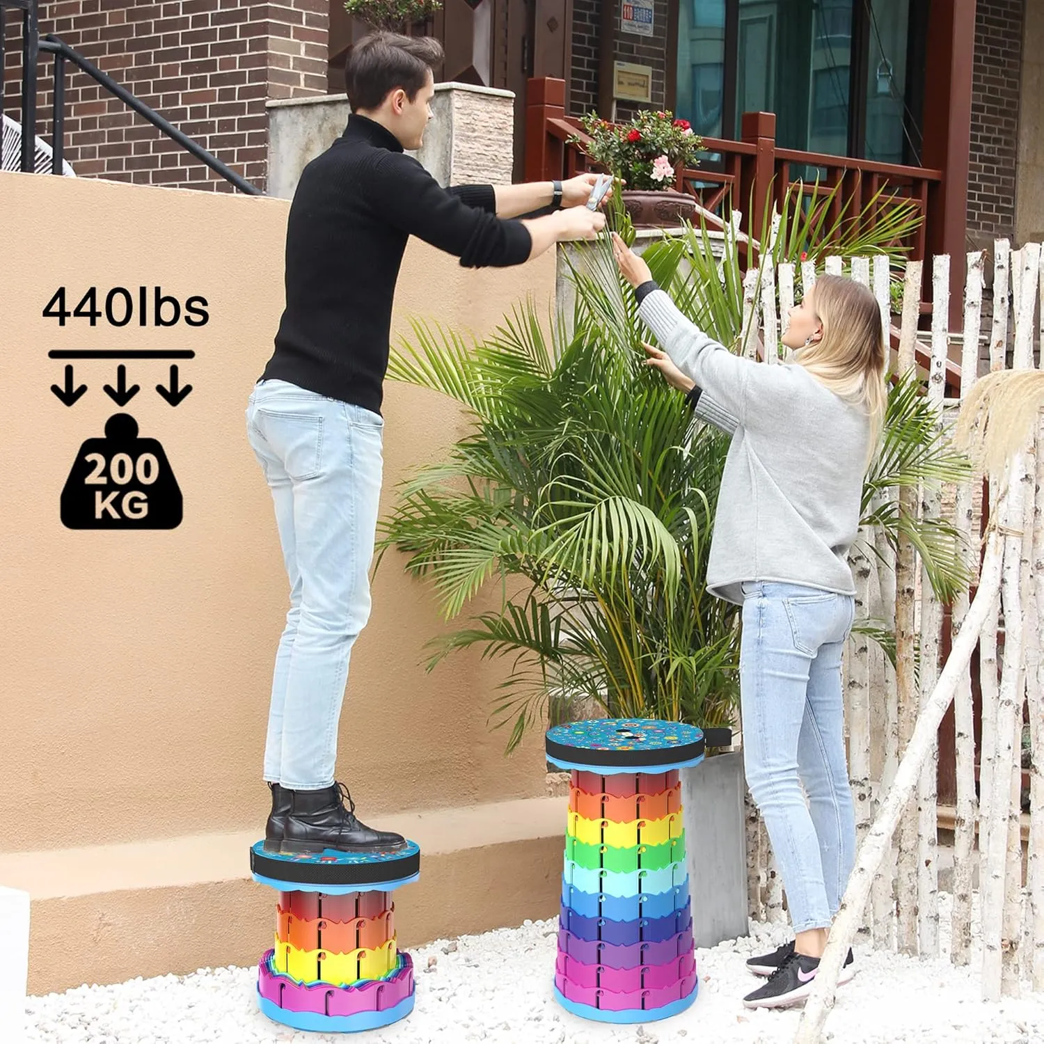 ALEVMOOM Upgraded Portable Collapsible Folding Stool with Cushion Retractable Telescoping Stool for Adults Sturdy Capacity 440lbs Camping Chair for Outdoor Hiking Garden BBQ with Bag
