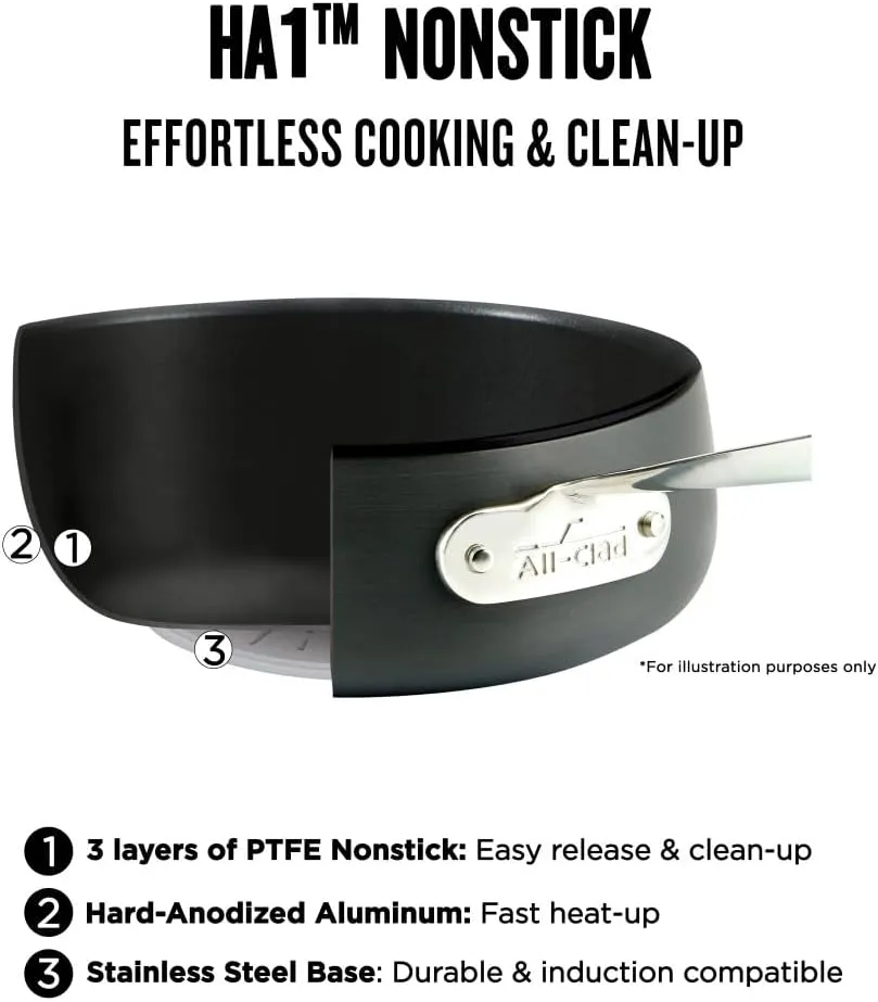 All-Clad HA1 Hard Anodized Nonstick Fry Pan Set – 3-Piece Cookware, 8", 10", 12" Skillets with Lid, Induction Compatible, Oven Safe to 500°F, Lid Safe to 350°F, Black