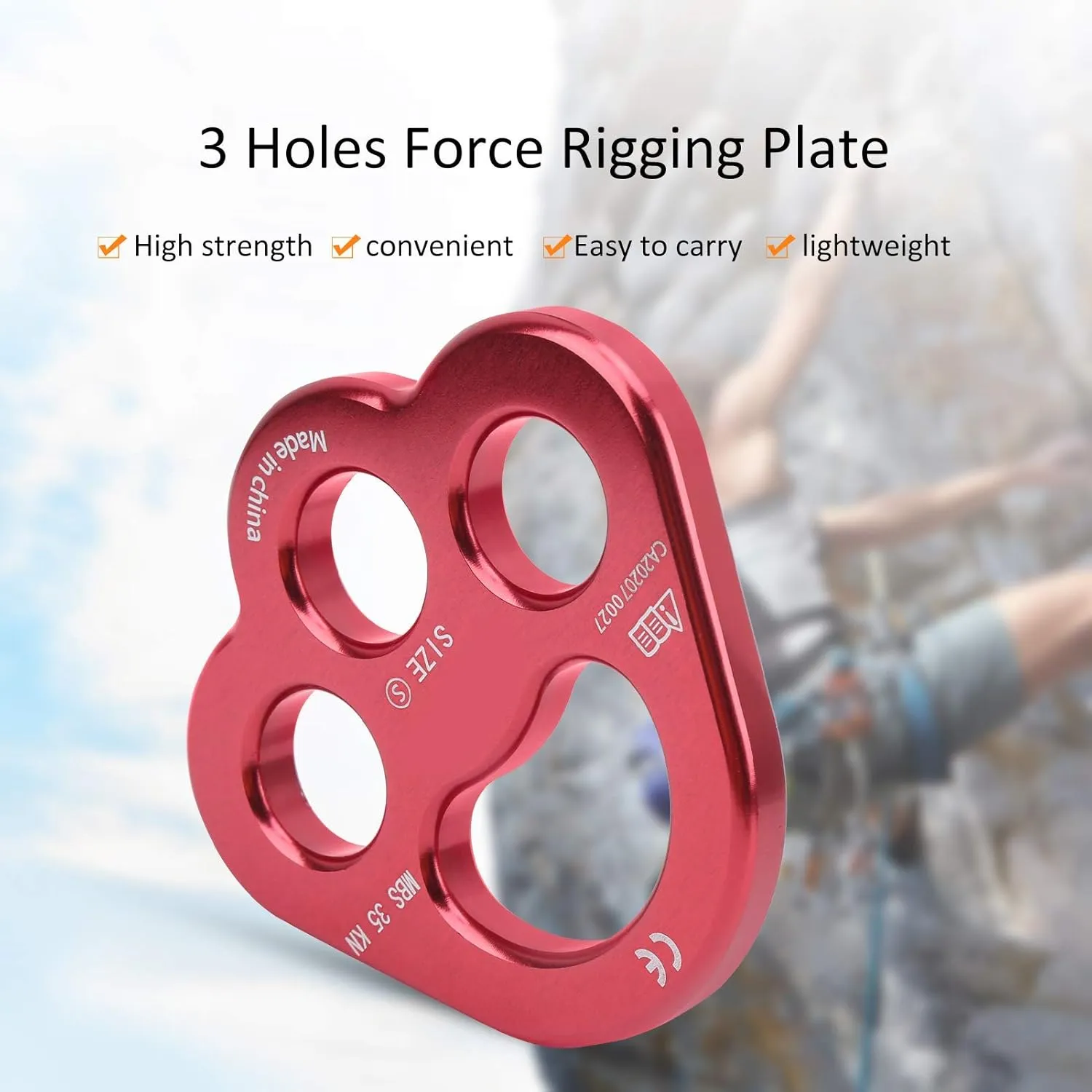 Aluminum Rigging Plate, Camnal Rope 3 Holes Finger Force Rigging Plate Anchor Divider Multipliers Connector Gear for Outdoor Climbing
