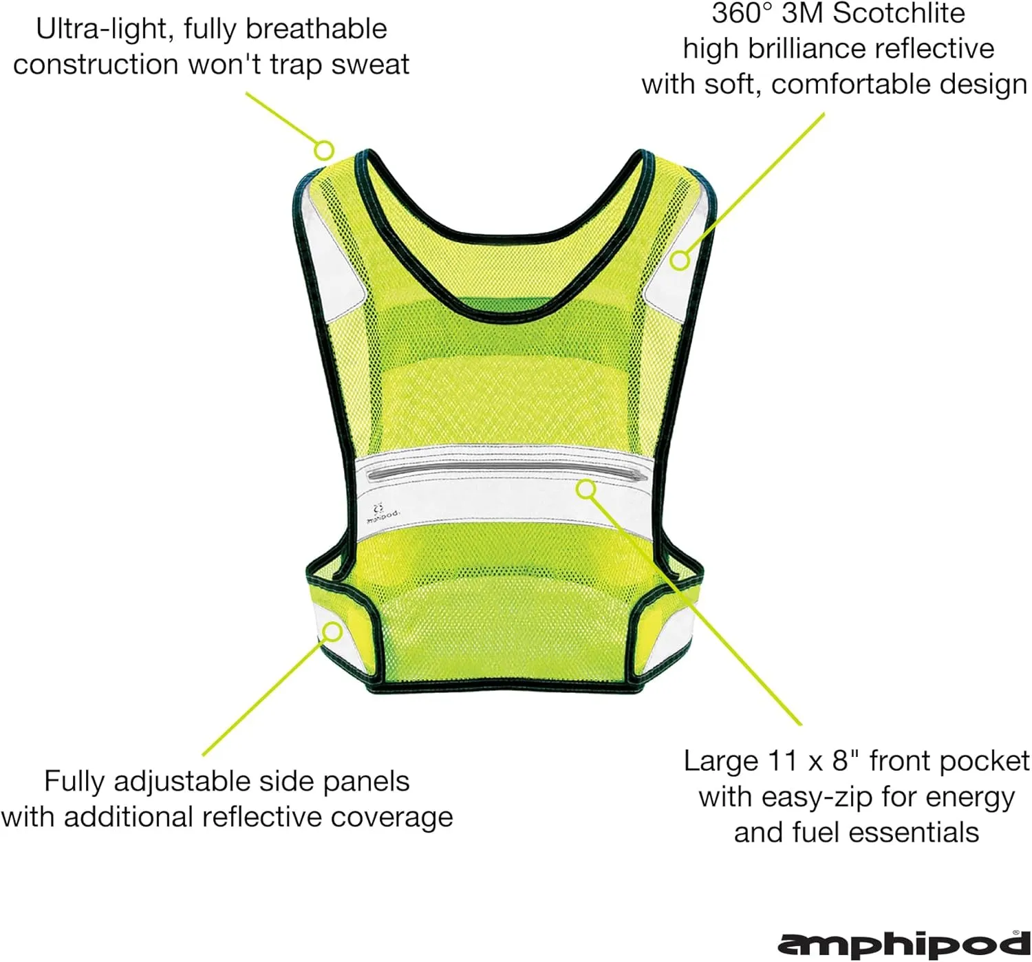 Amphipod Full-Visibility Reflective Vest, Outdoor Safety Running Gear for Road Running, Jogging & Walking