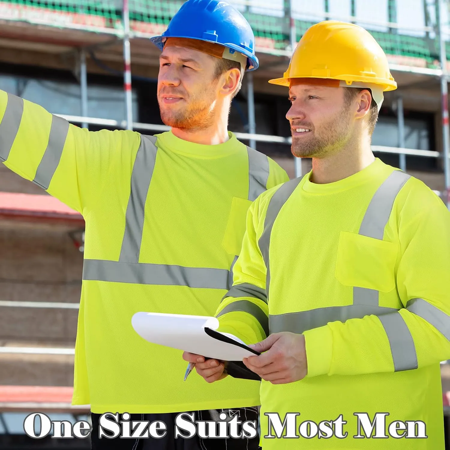 Amylove 4 Pcs Long Sleeve Safety Shirt High Visibility Reflective Construction Work Shirts for Men Women(XXXL,Yellow)