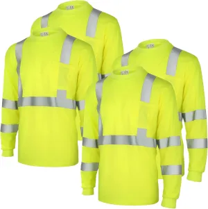 Amylove 4 Pcs Long Sleeve Safety Shirt High Visibility Reflective Construction Work Shirts for Men Women(XXXL,Yellow)