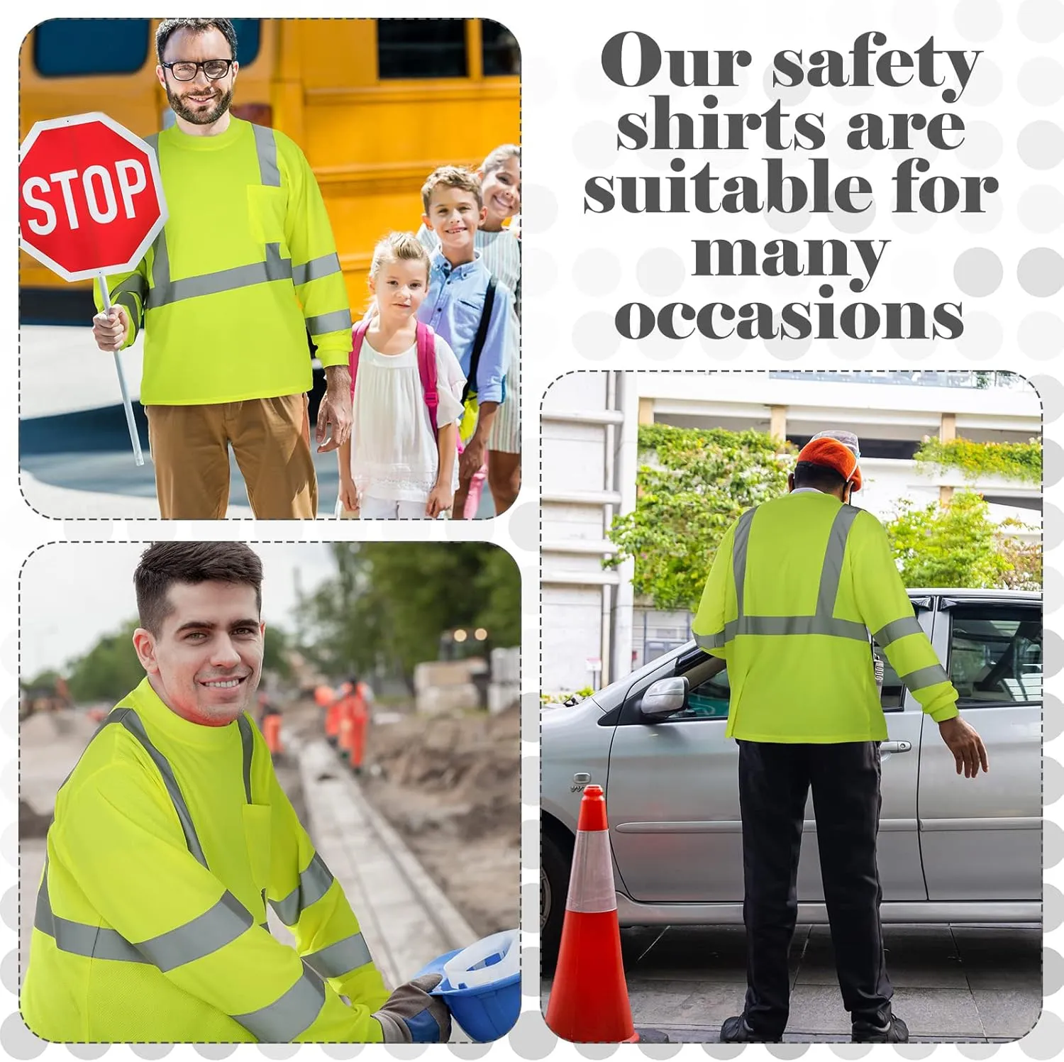 Amylove 4 Pcs Long Sleeve Safety Shirt High Visibility Reflective Construction Work Shirts for Men Women(XXXL,Yellow)