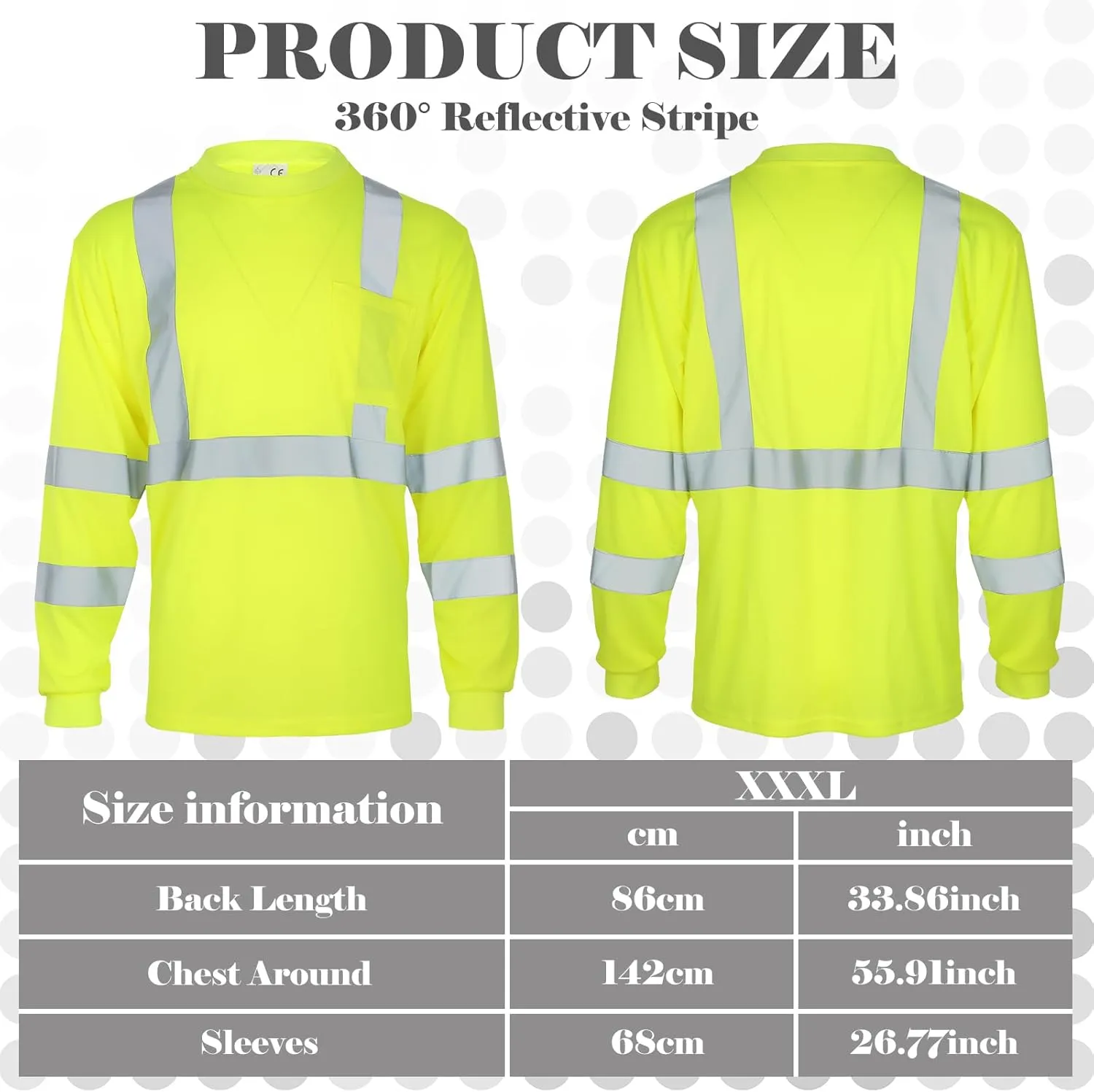 Amylove 4 Pcs Long Sleeve Safety Shirt High Visibility Reflective Construction Work Shirts for Men Women(XXXL,Yellow)