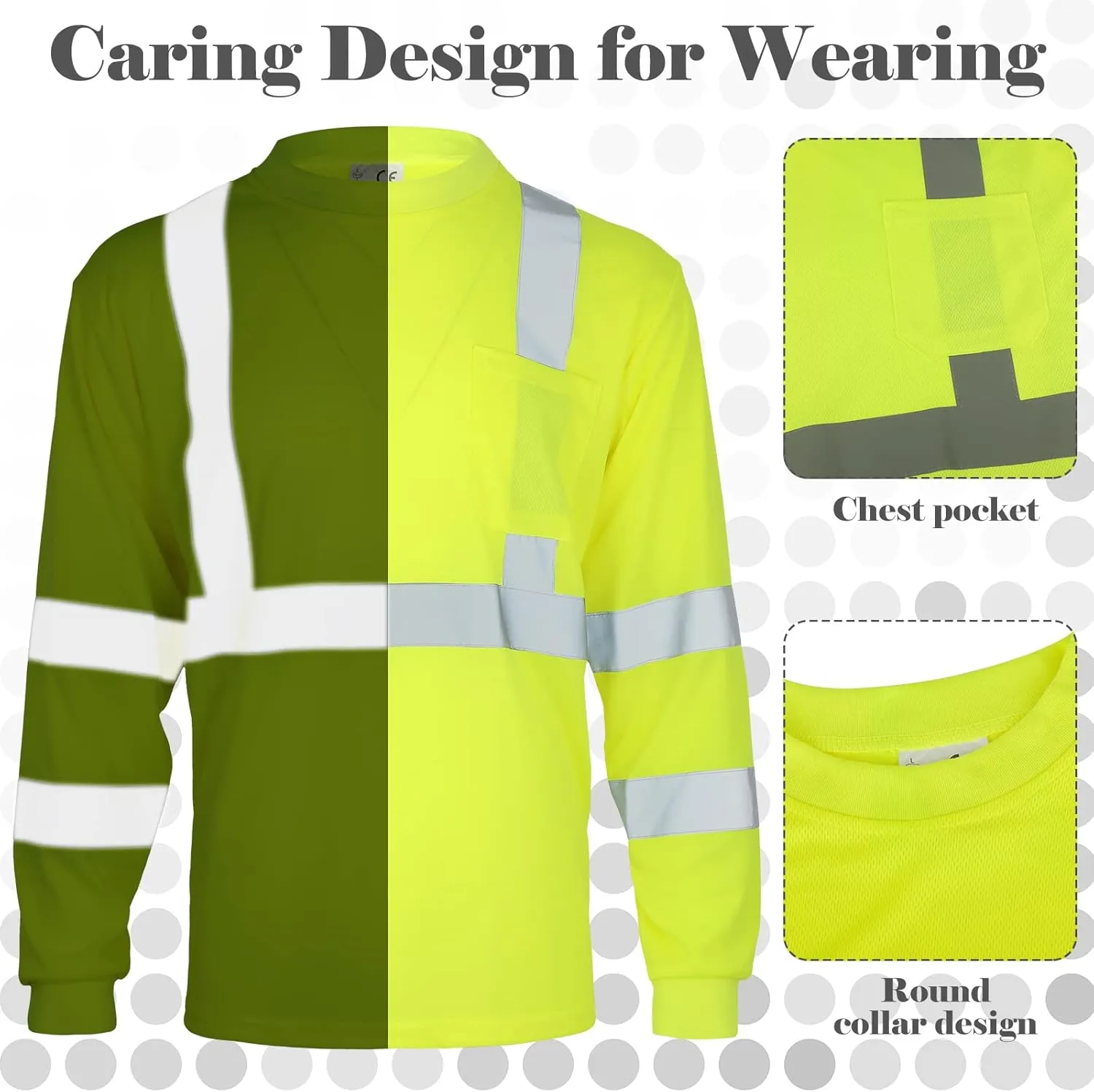 Amylove 4 Pcs Long Sleeve Safety Shirt High Visibility Reflective Construction Work Shirts for Men Women(XXXL,Yellow)