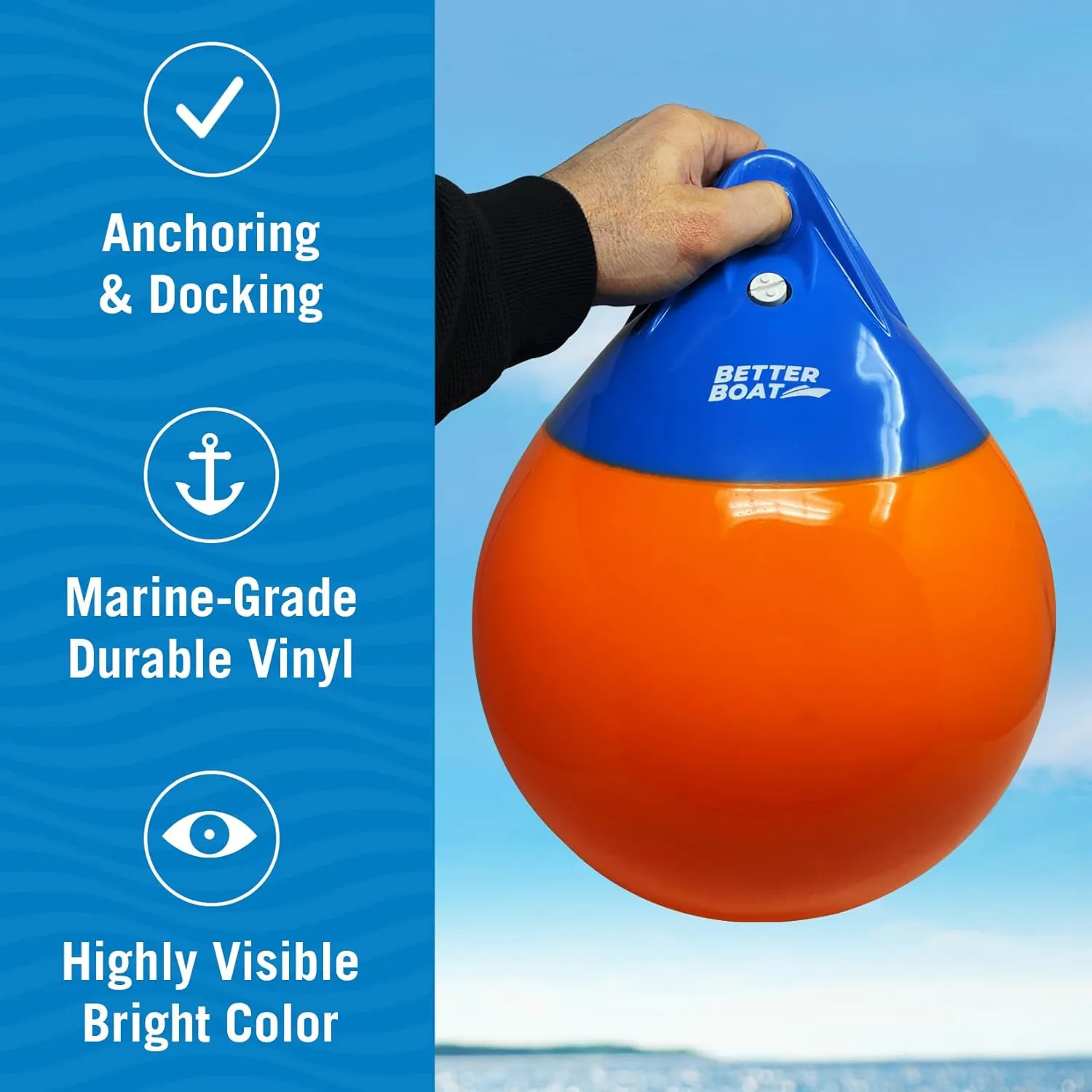Anchor Buoy and Retrieval Ring, Inflatable Vinyl Boat Buoy Balls with Pump, Round Boat Mooring Buoys, Marker, and Anchor Float Ball for Rope, Sea, and Lake