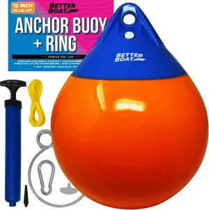 Anchor Buoy and Retrieval Ring, Inflatable Vinyl Boat Buoy Balls with Pump, Round Boat Mooring Buoys, Marker, and Anchor Float Ball for Rope, Sea, and Lake