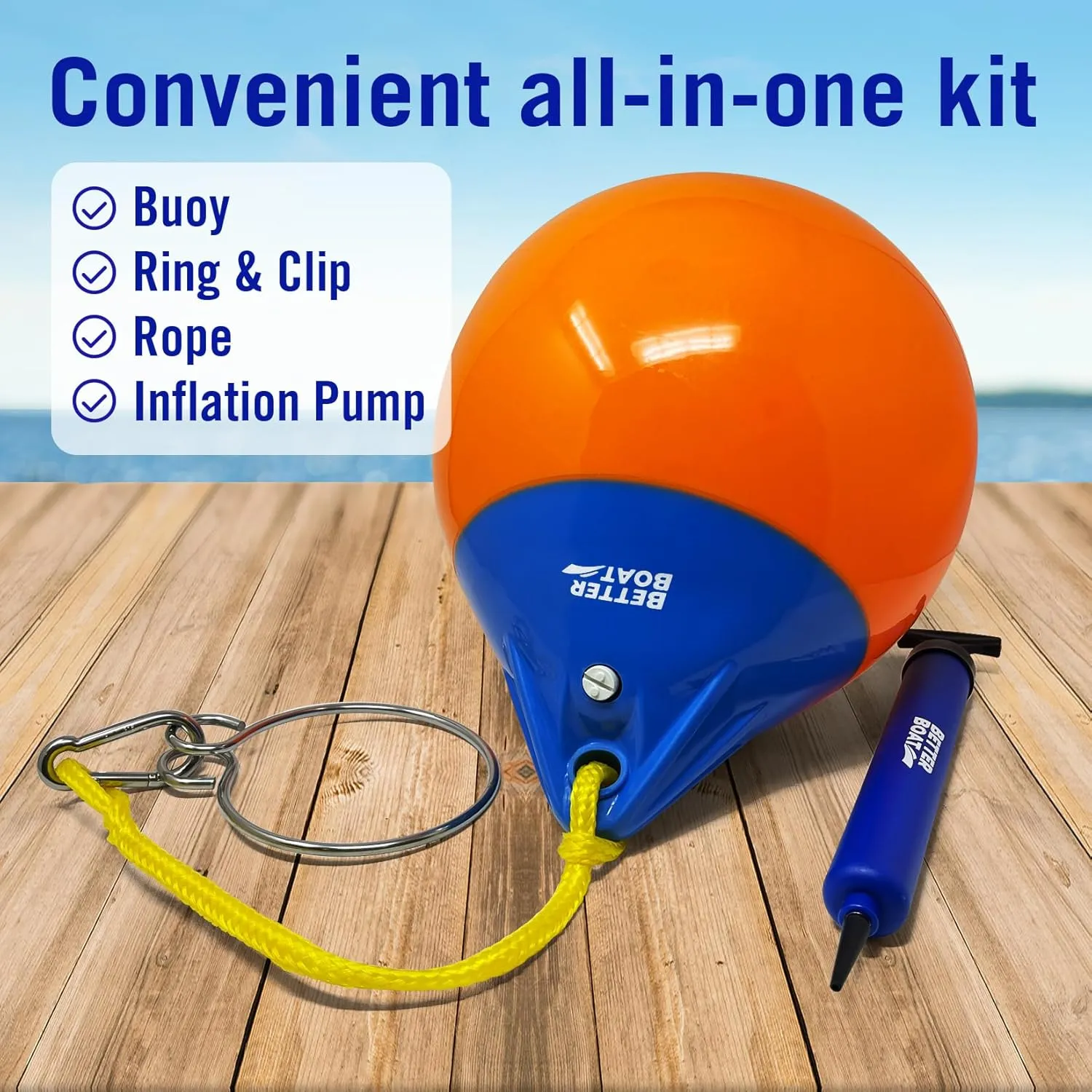 Anchor Buoy and Retrieval Ring, Inflatable Vinyl Boat Buoy Balls with Pump, Round Boat Mooring Buoys, Marker, and Anchor Float Ball for Rope, Sea, and Lake
