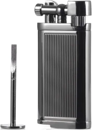 Angled Soft Flame Antique Style Lift Arm Butane Refillable Lighter with Tamper & Pick (Black)