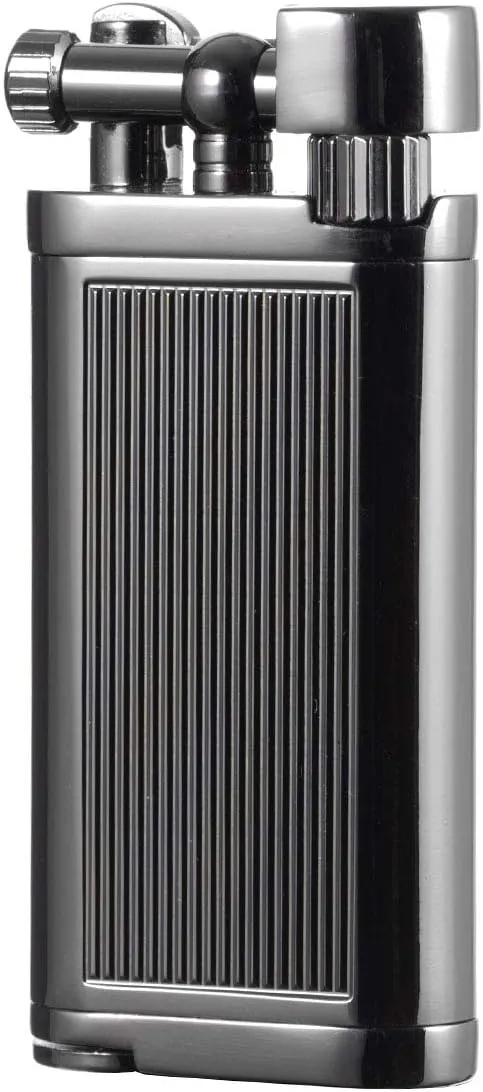 Angled Soft Flame Antique Style Lift Arm Butane Refillable Lighter with Tamper & Pick (Black)