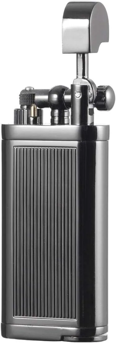 Angled Soft Flame Antique Style Lift Arm Butane Refillable Lighter with Tamper & Pick (Black)